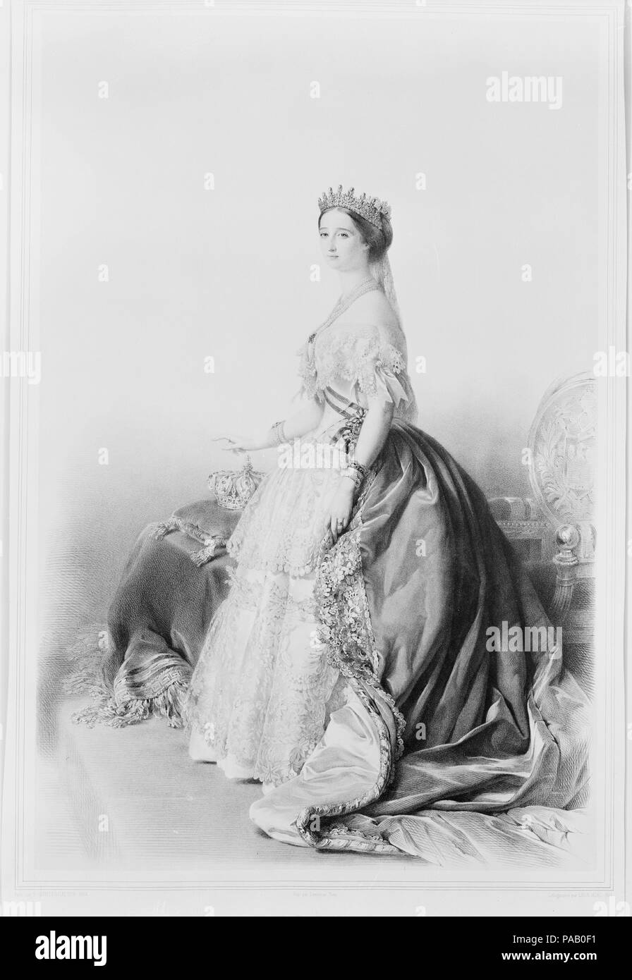 Eugénie, Impératrice des Français. Artist: Léon Alphonse Noël (French, 1807-1879); After Franz Xaver Winterhalter (German, Menzenschwand 1805-1873 Frankfurt). Dimensions: Chine: 28 1/4 × 19 1/4 in. (71.8 × 48.9 cm)  Sheet: 31 3/4 × 21 3/8 in. (80.6 × 54.3 cm). Printer: Lemercier & Cie. (French, Paris). Publisher: Goupil & Co.. Sitter: Eugénie, Empress of the French (1826-1920). Date: 1854. Museum: Metropolitan Museum of Art, New York, USA. Stock Photo
