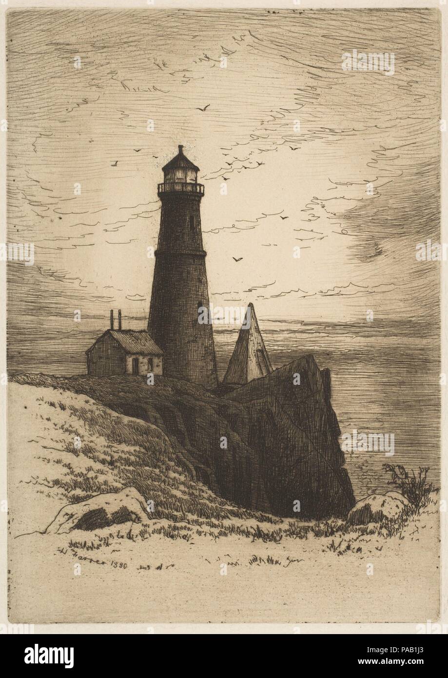 Lighthouse. Artist: Henry Farrer (American, London 1844-1903 New York). Dimensions: sheet: 6 15/16 x 4 7/8 in. (17.6 x 12.4 cm). Date: 1880. Museum: Metropolitan Museum of Art, New York, USA. Stock Photo