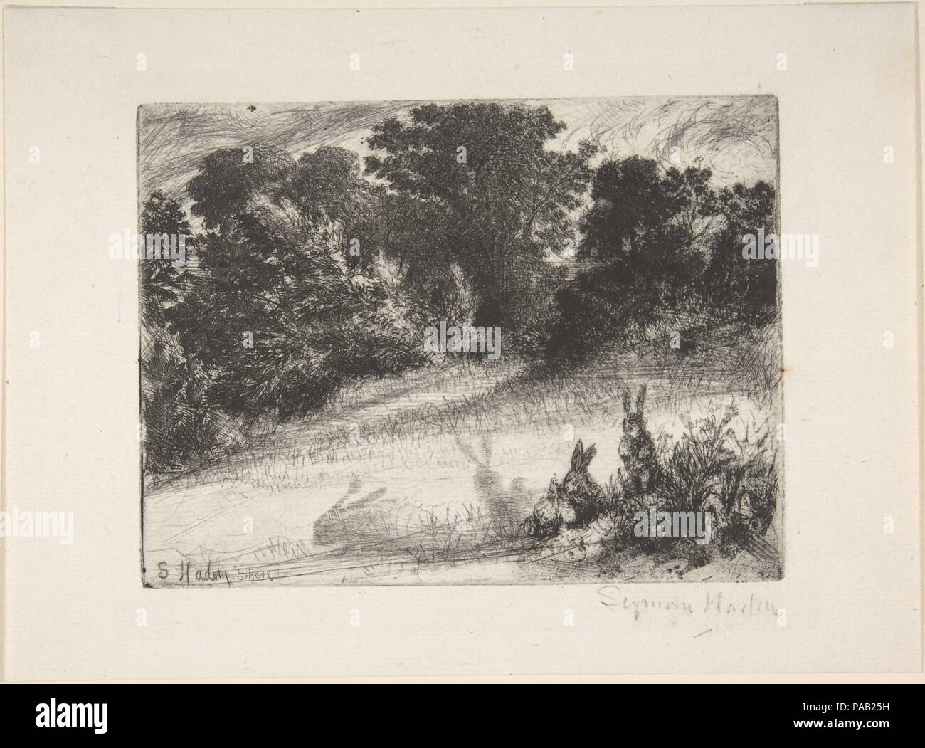 Combe Bottom. Artist: Sir Francis Seymour Haden (British, London 1818-1910 Bramdean, Hampshire). Dimensions: Sheet: 6 3/16 x 8 3/8 in. (15.7 x 21.3 cm)  Plate: 4 1/2 x 5 7/8 in. (11.4 x 15 cm). Date: 1860.  Seymour Haden was the unlikely combination of a surgeon and an etcher. Although he pursued a very successful medical career, he is mostly remembered for his etched work as well as for his writings on etching. He was one of a group of artists, including James McNeill Whistler (1834-1903) and Alphonse Legros (1837-1911), whose passionate interest in the medium led to the so-called etching rev Stock Photo