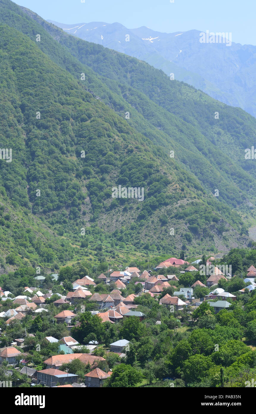 Panoramic of Ilisu and the Kurmuk valley in north-western Azerbaijan Stock Photo