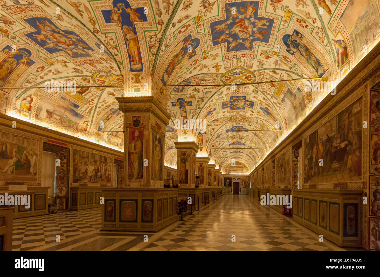 The magnificent ceiling and wall paintings of the Sistine Hall in the Vatican Apostolic Library in Rome Stock Photo