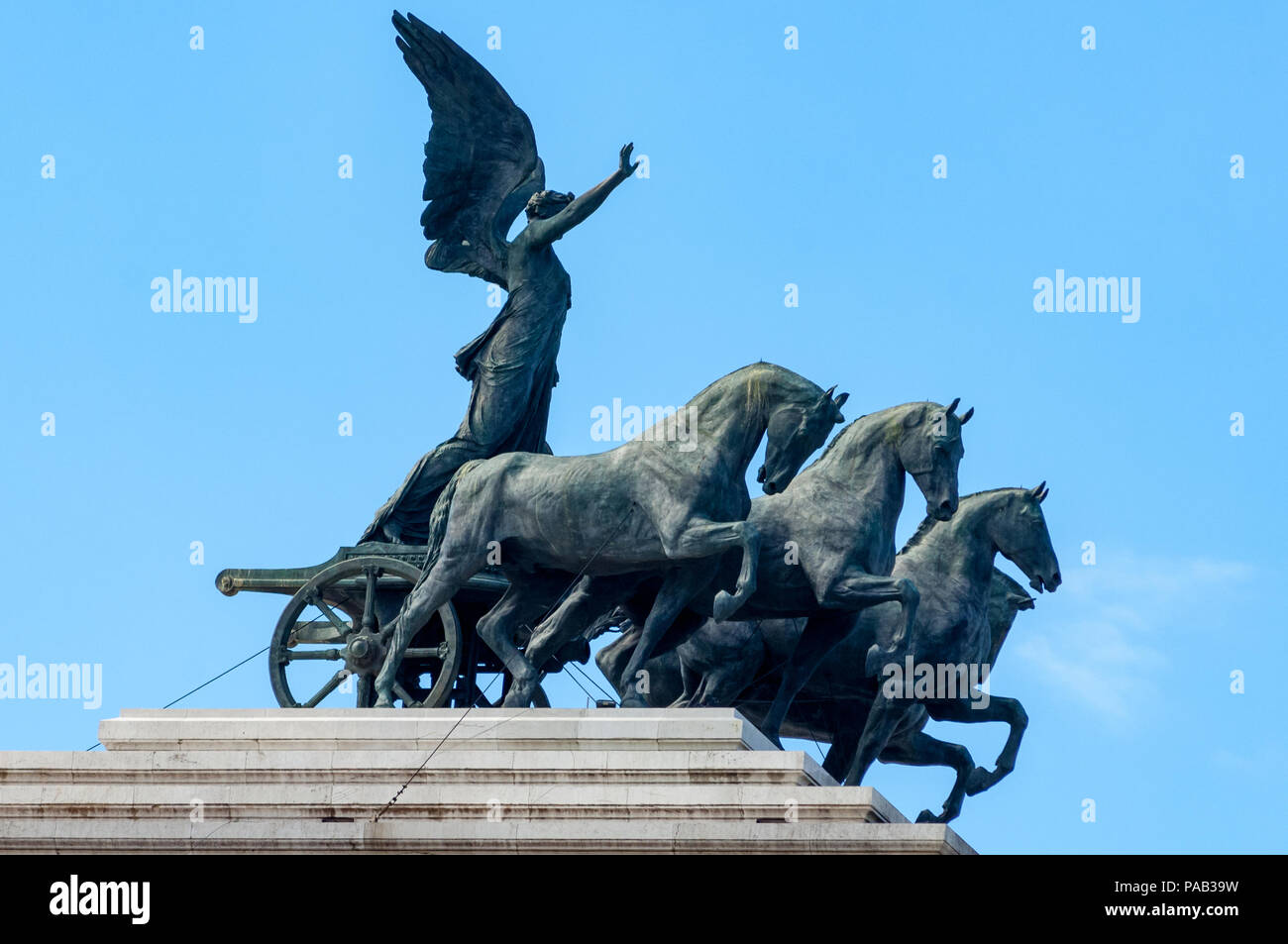 The goddess Victoria riding on the Quadriga dell'Unita on the top of ...