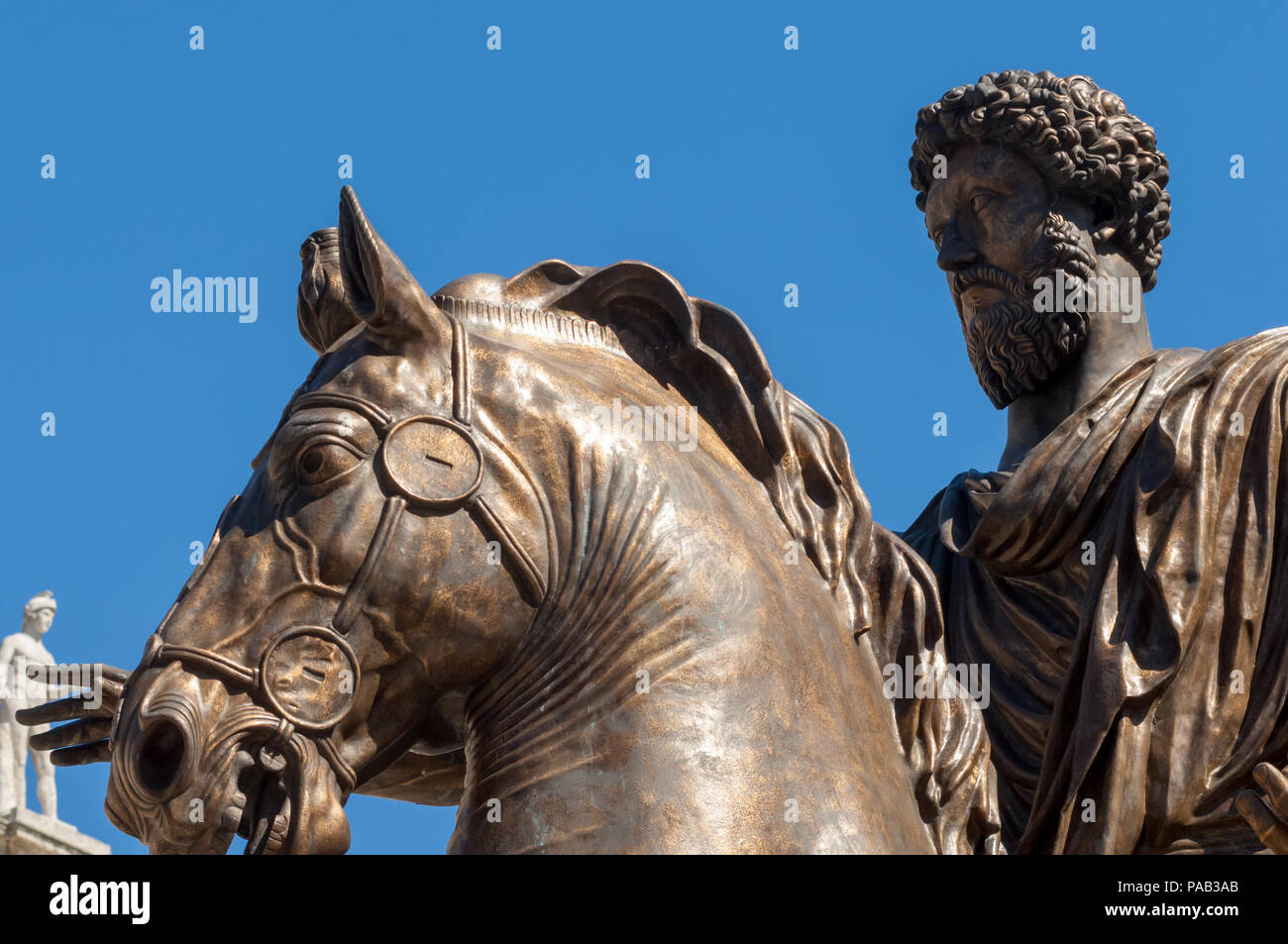 The replica of the equestrian statue of Marcus Aurelius standing in Piazza del Campidoglia (Capitoline Hill) in Rome Stock Photo