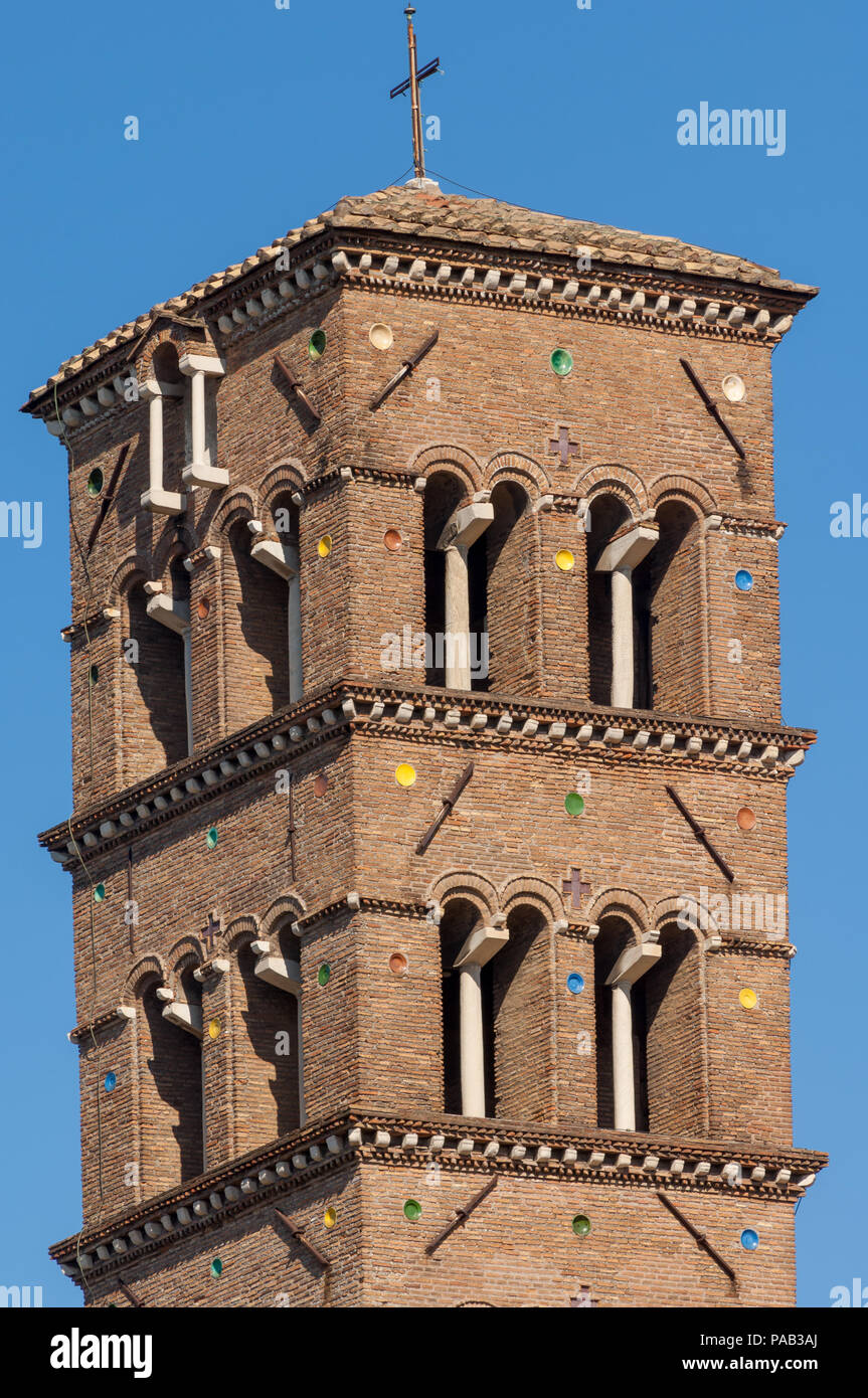 The ancient campanile, or bell tower, of the Basilica di Santa