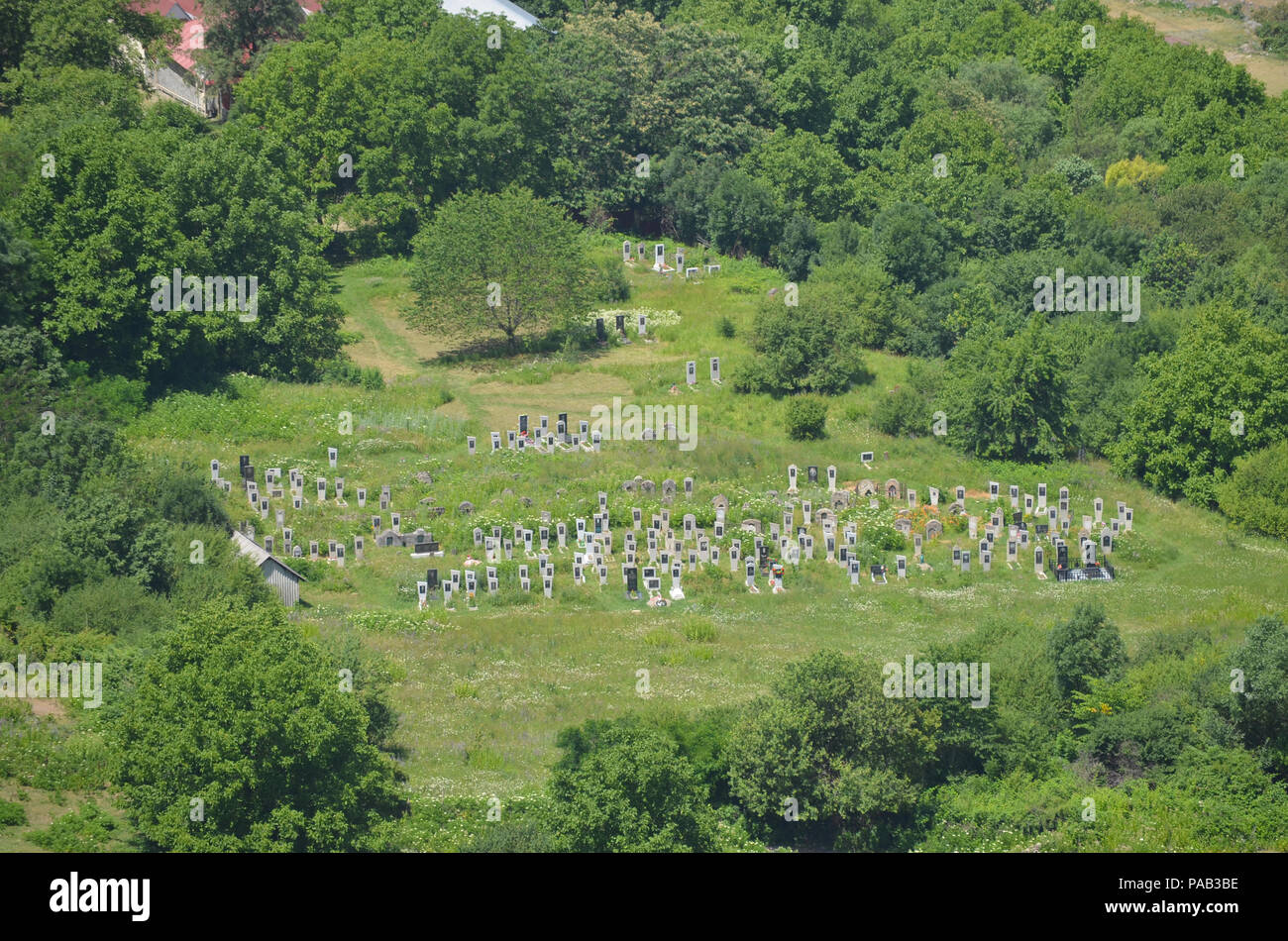 Ancient graveyard in in Ilisu, a Greater Caucasus mountain village in north-western Azerbaijan Stock Photo