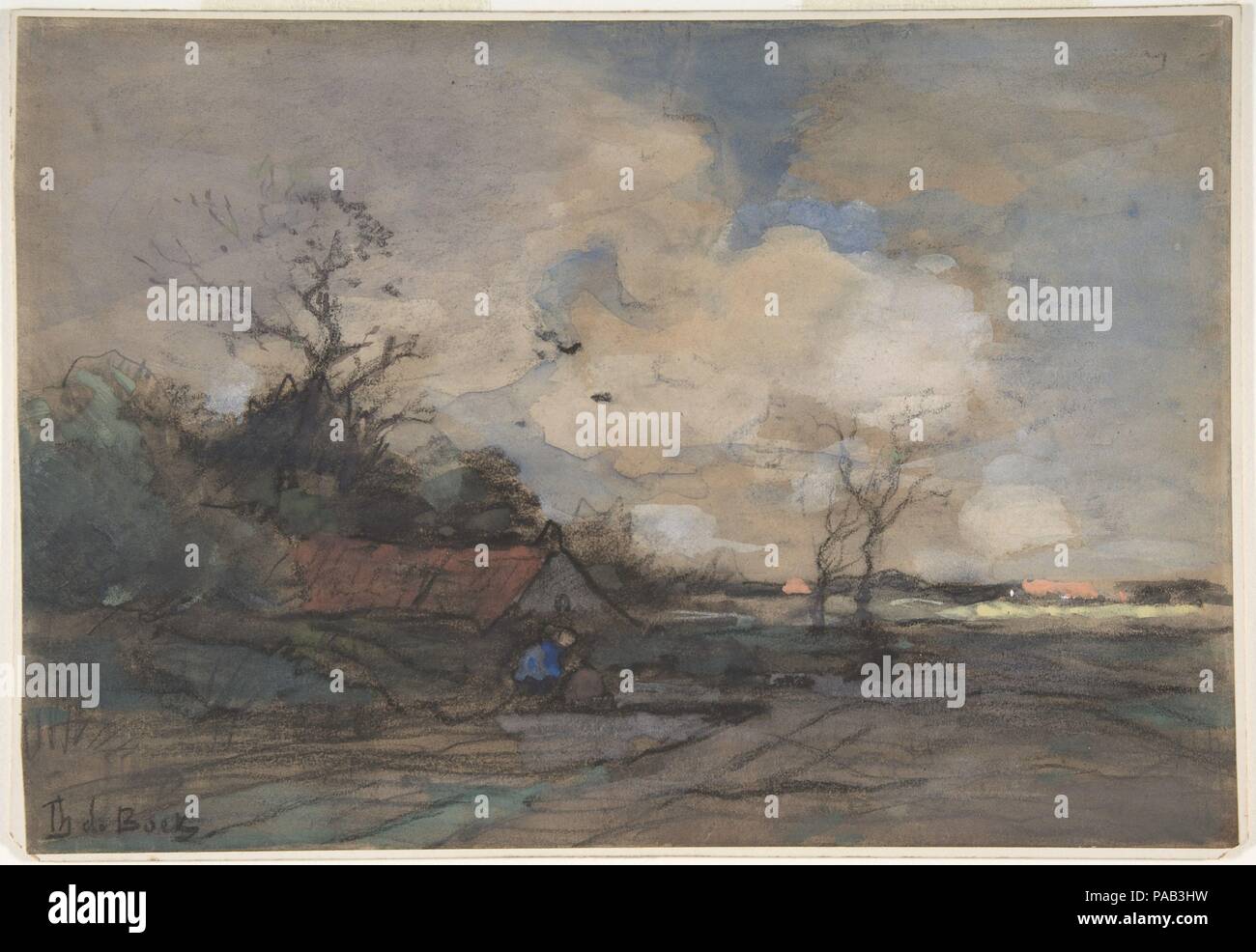 Landscape with a Cottage. Artist: Théophile de Bock (Dutch, The Hague 1851-1904 Haarlem). Dimensions: 8 1/2 x 12 1/4 in.  (21.6 x 31.1 cm). Date: n.d.. Museum: Metropolitan Museum of Art, New York, USA. Stock Photo