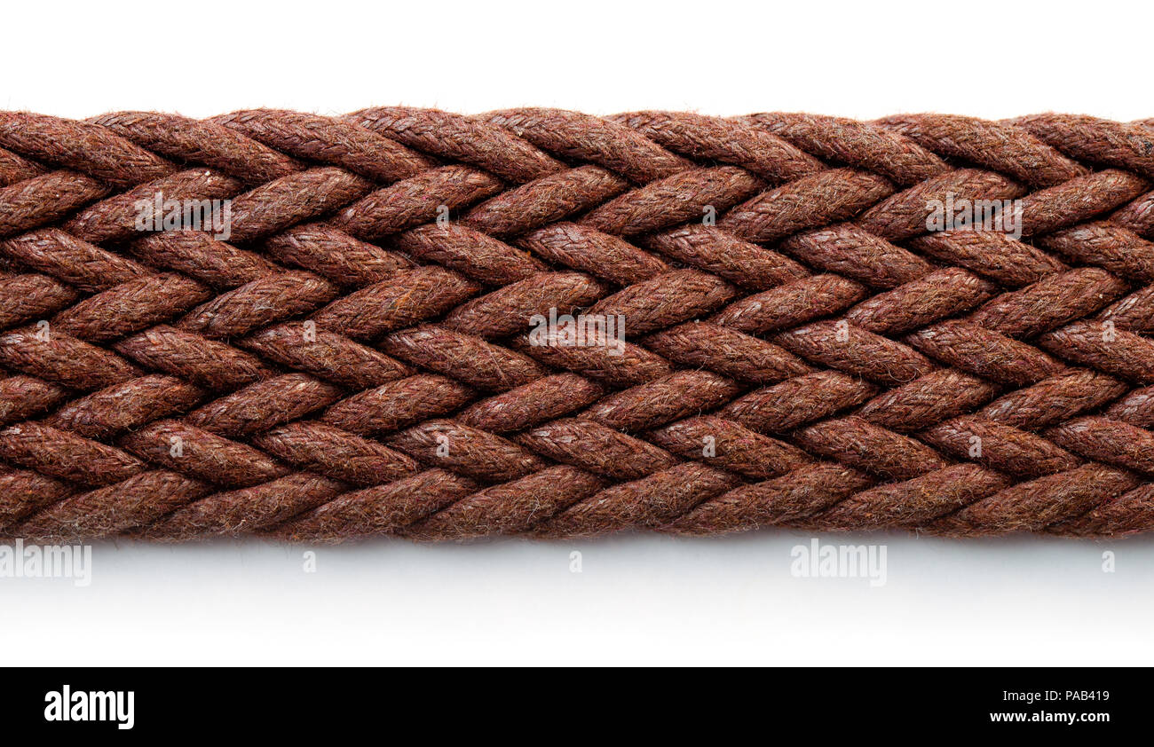 Close up of brown woven textile belt on white background Stock Photo