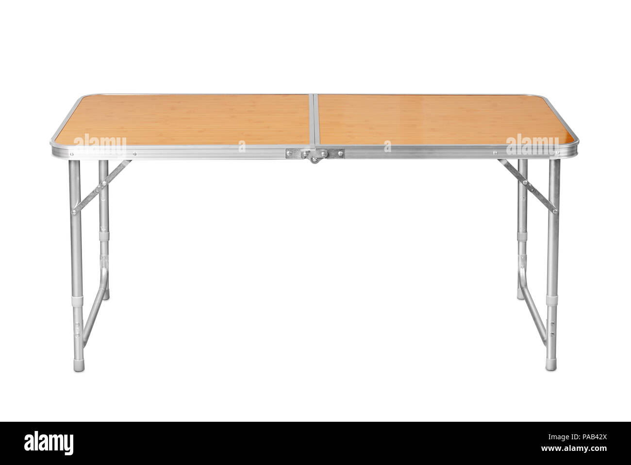 Front view of folding camping table isolated on white Stock Photo