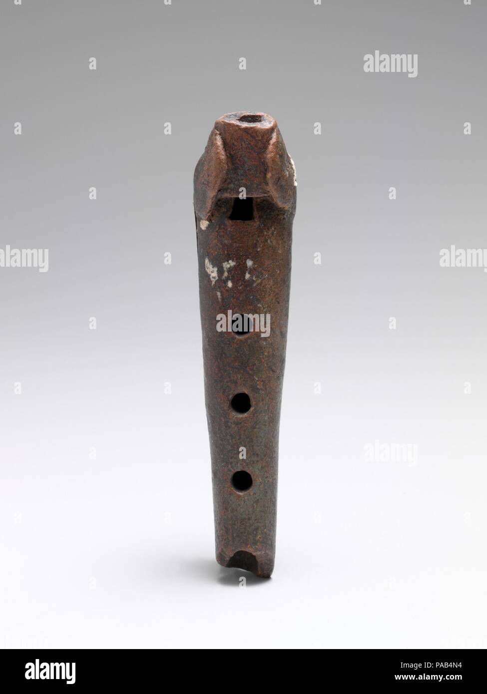 Pottery Flute. Culture: Mexican. Dimensions: L. 105 mm.; W. 23 mm.; D. 28 mm.; Wt. 30 g.. Date: ca. 1200-1521. Museum: Metropolitan Museum of Art, New York, USA. Stock Photo