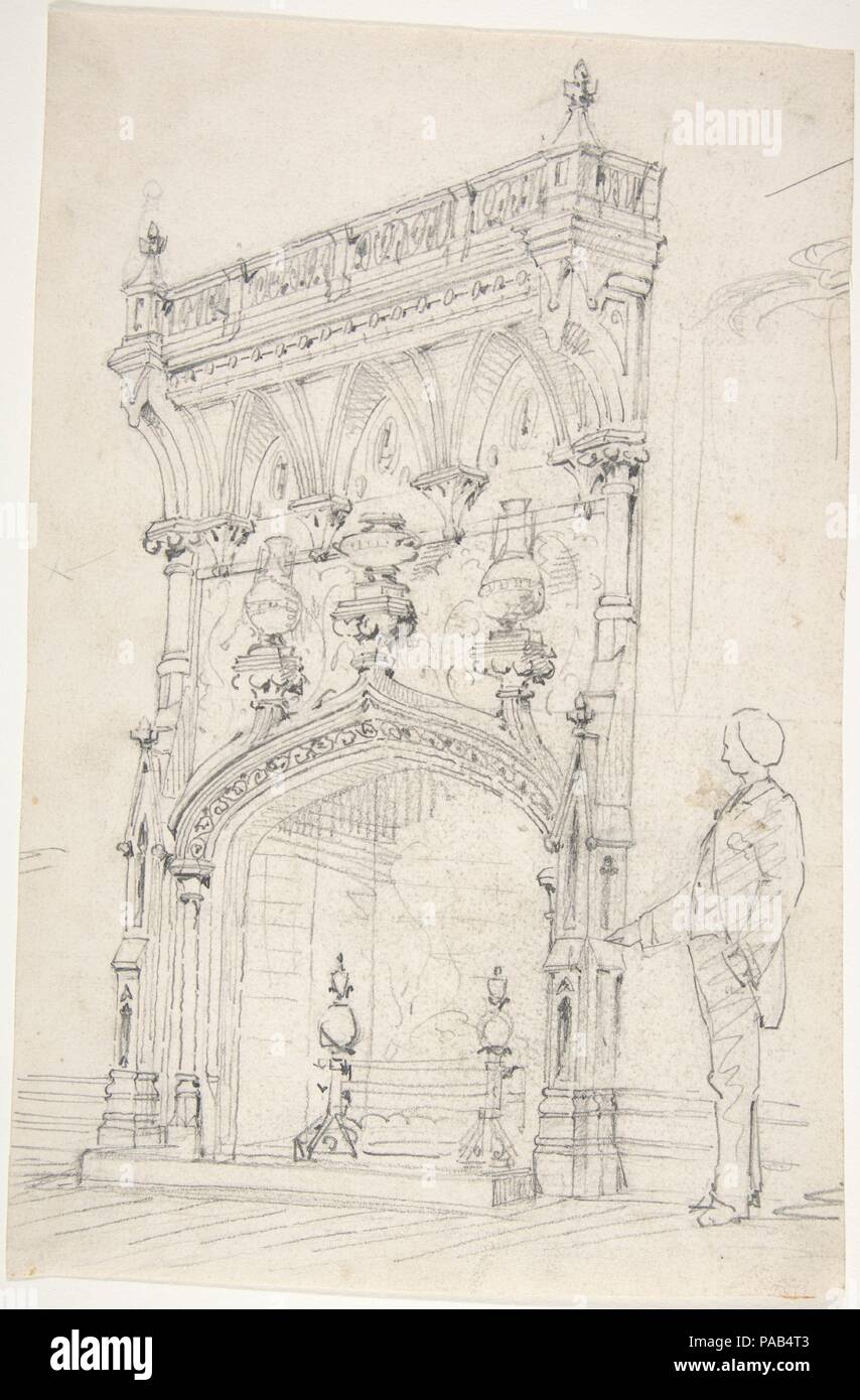 Design for a Tall Chimneypiece, Decorated with Vases. Artist: Anonymous, British, 19th century. Date: 19th century. Museum: Metropolitan Museum of Art, New York, USA. Stock Photo