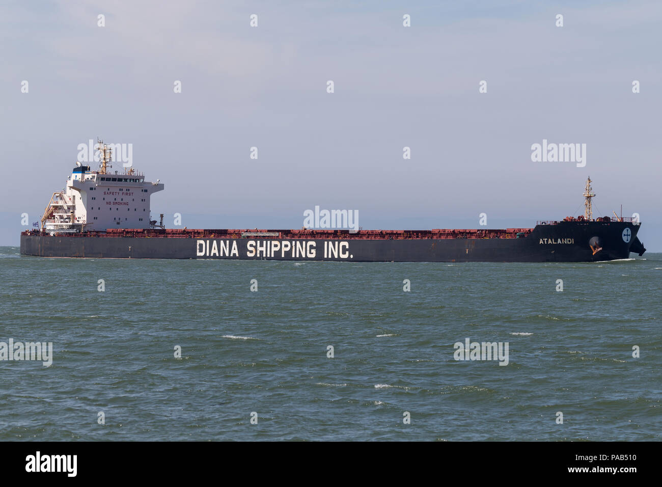Bulk carrier ATALANDI inbound Rotterdam. Diana Shipping is an Athens based provider of shipping transportation services and is listed on the NYSE. Stock Photo