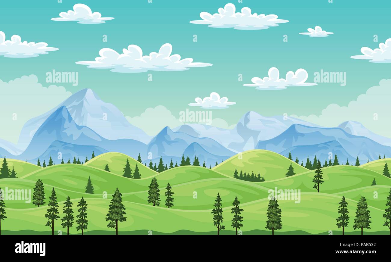Summer landscape with trees and moutains, illustration Stock Vector ...