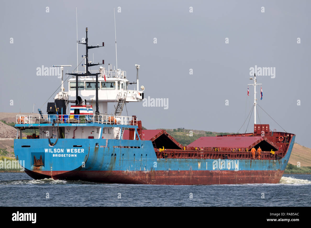 WILSON WESER inbound Amsterdam. Wilson ASA is one of the largest short sea shipping companies in the world that operates about 100 vessels. Stock Photo