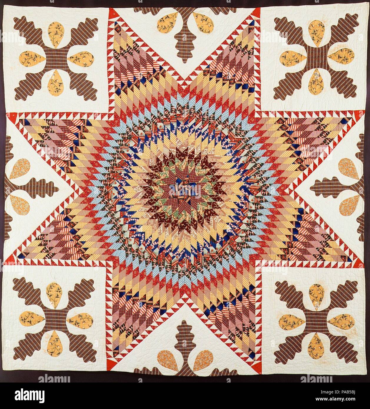 Quilt, Star of Bethlehem. Culture: American. Dimensions: 76 1/4 x 75 7/8 in. (193.7 x 192.7 cm). Maker: Members of the congregation of the First Baptist Church, Perth Amboy. Date: ca. 1845-48.  According to his granddaughter-in-law, Reverend George Faitute Hendricksen (1817-1894) received this quilt as a gift from his congregation during a church Harvest Festival. A minister for over fifty years, Hendricksen served as pastor of the First Baptist Church of Perth Amboy from 1845 to 1848. It was not uncommon for congregations to create quilts for ministers when they departed for another church; p Stock Photo