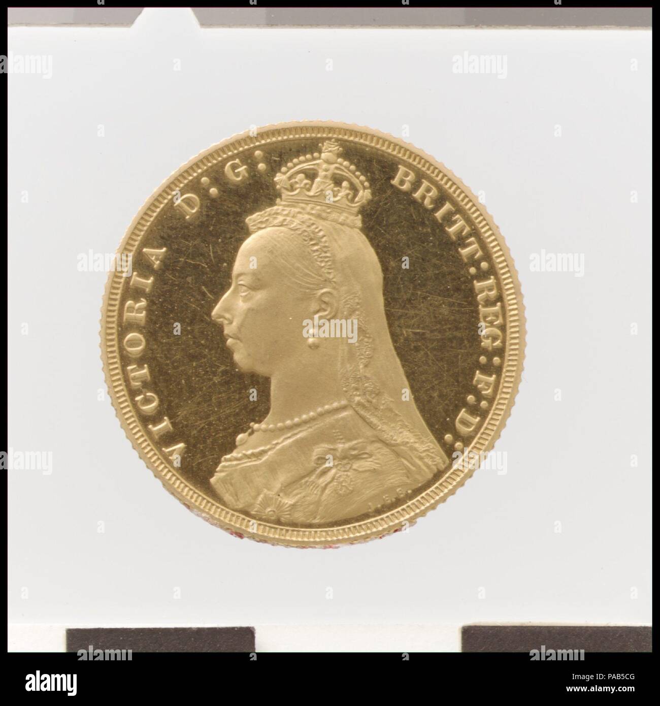 Queen Victoria 'Jubilee Head' proof sovereign. Artist: Medalist (obverse): Joseph Edgar Boehm (British (born Austria), Vienna 1834-1890 London); Medalist (reverse): Benedetto Pistrucci (Italian, 1783-1855, active England). Culture: British. Dimensions: Diameter: 21 mm.. Date: 1887. Museum: Metropolitan Museum of Art, New York, USA. Stock Photo