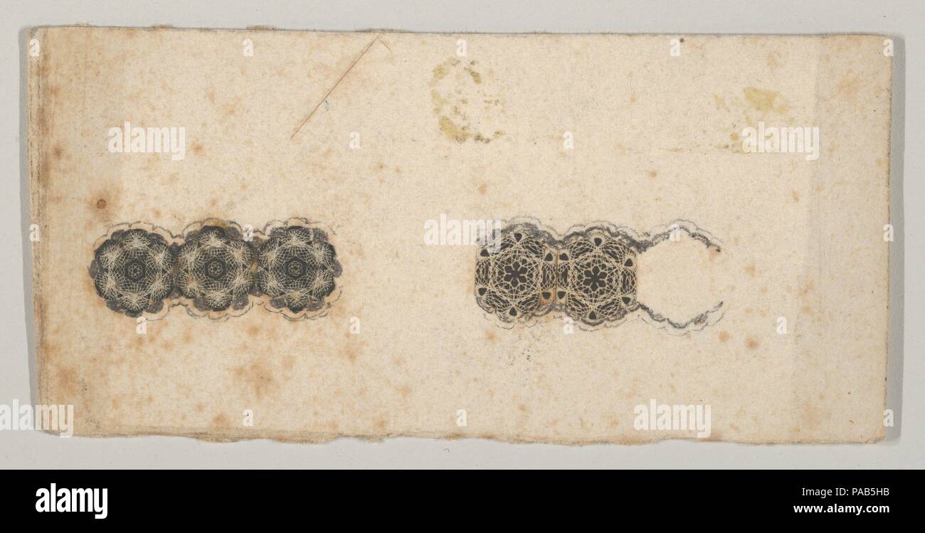 Banknote motif: two bands of ornamental lathe work resembling florets and hexagons. Artist: Associated with Cyrus Durand (American, 1787-1868). Dimensions: sheet: 2 13/16 x 1 5/16 in. (7.2 x 3.4 cm). Printer: Printed by A. B. & C. Durand & Company (American, active 1824-27); Printed by Durand, Perkins, and Company (New York). Date: ca. 1824-42. Museum: Metropolitan Museum of Art, New York, USA. Stock Photo