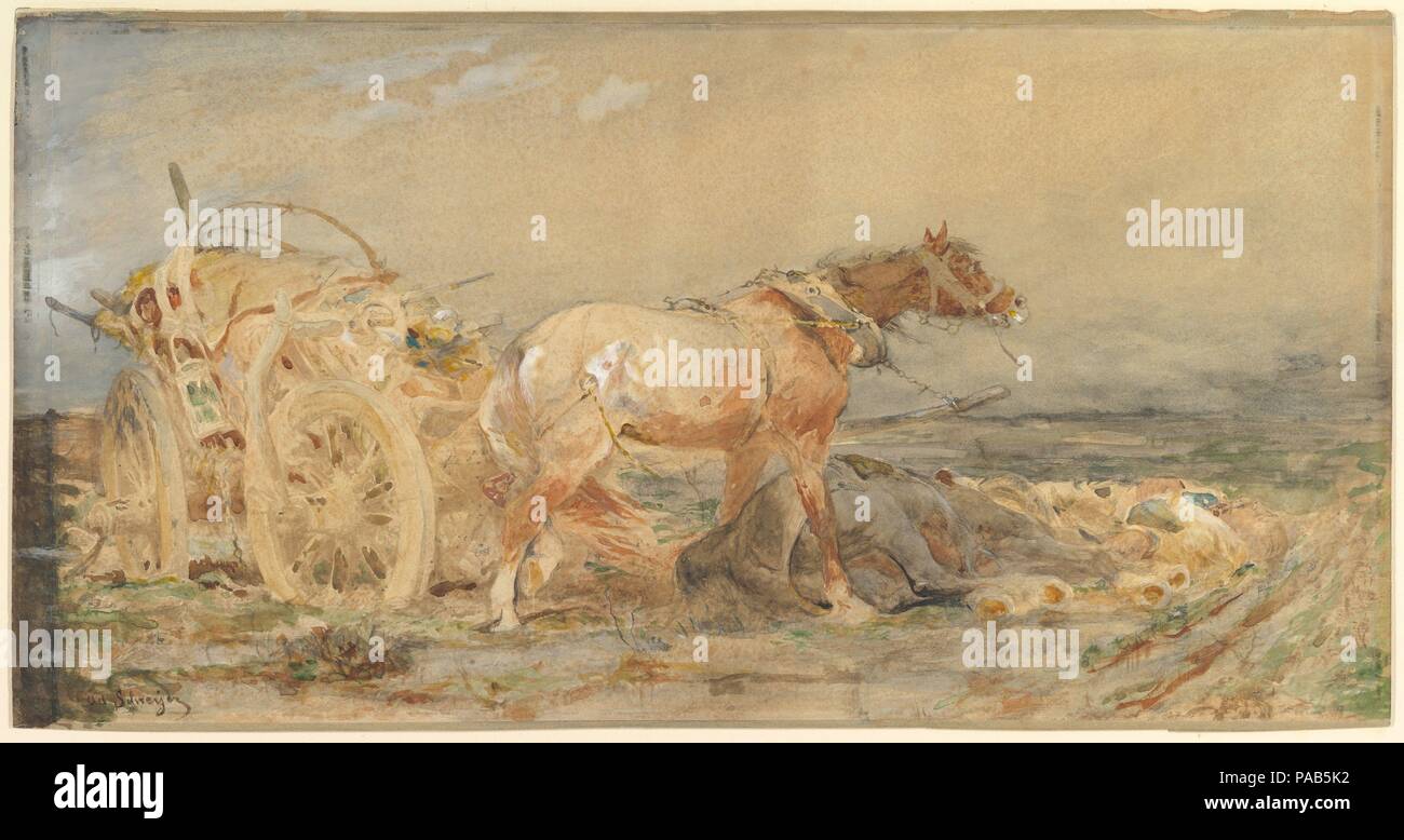 Abandoned: Marshes of the Danube. Artist: Adolf Schreyer (German, Frankfurt 1828-1899 Kronberg). Dimensions: 11 3/4 x 22 1/2 in.  (29.8 x 57.1 cm). Date: before 1887. Museum: Metropolitan Museum of Art, New York, USA. Stock Photo