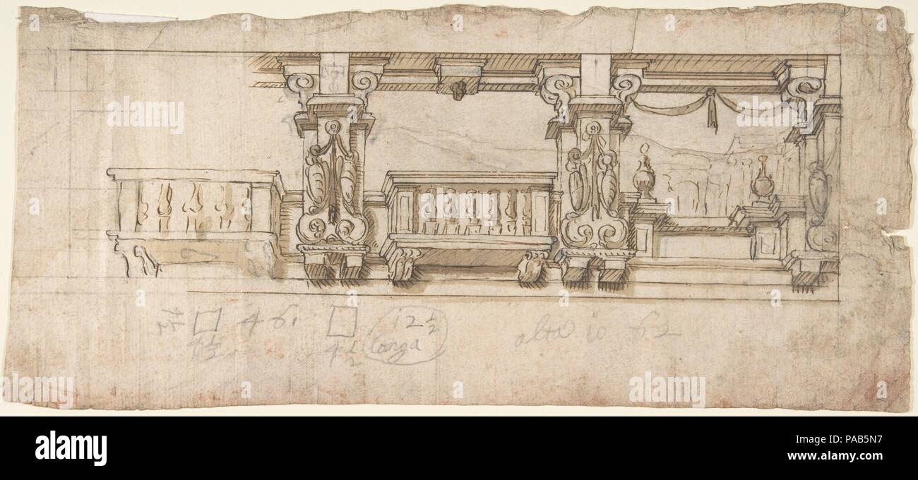 Ornamental Design for a Loggia or Frieze (?). Artist: Anonymous, Italian, Piedmontese, 18th century. Dimensions: 6 1/8 x 13 5/8 in. (15.6 x 34.6 cm). Date: 1700-1780. Museum: Metropolitan Museum of Art, New York, USA. Stock Photo