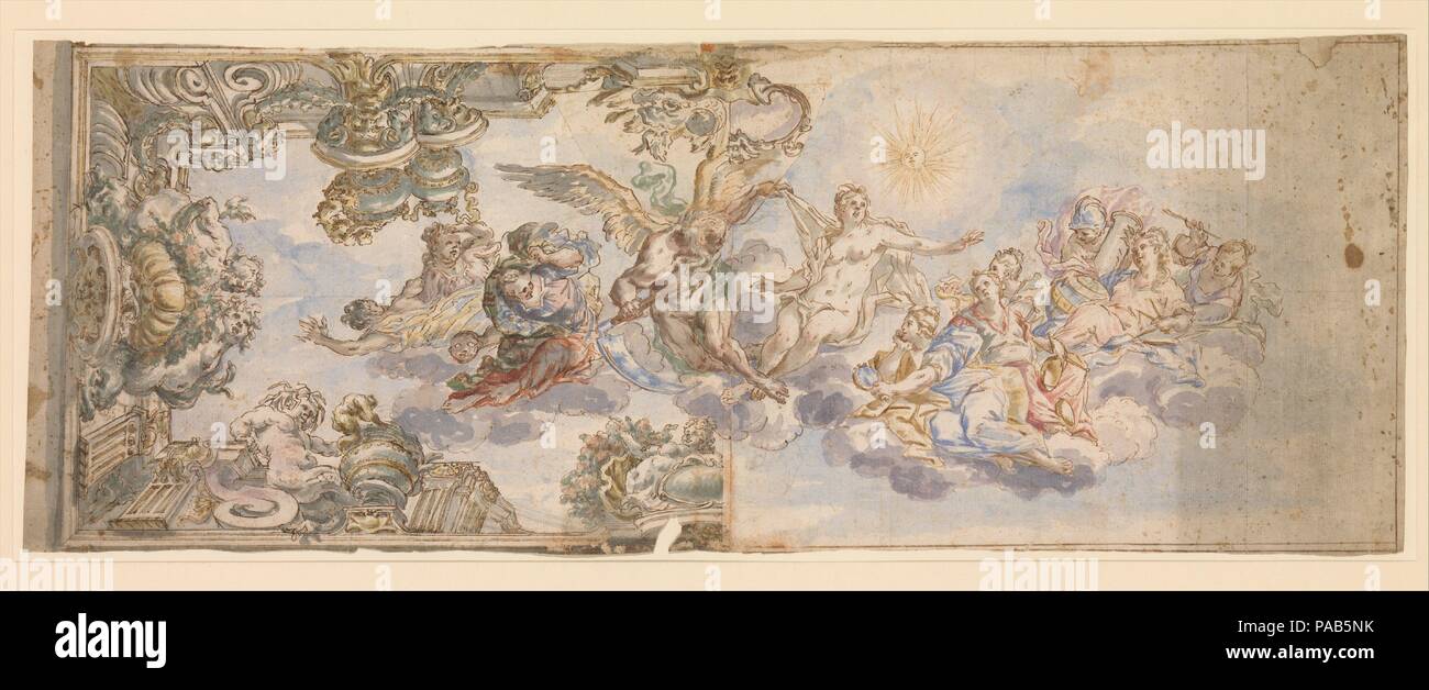 Allegorical Design for a Ceiling Fresco. Artist: After Francesco Albani (Italian, Bologna 1578-1660 Bologna). Dimensions: 10 7/16 x 28 9/16 in. (26.5 x 72.5 cm), on two glued sheets of paper.. Date: 1650-1700. Museum: Metropolitan Museum of Art, New York, USA. Stock Photo