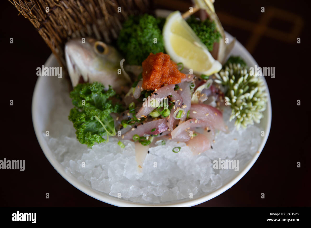 Close Up on Aji Mackerel Sashimi or Blue Runner or Horse Makerel