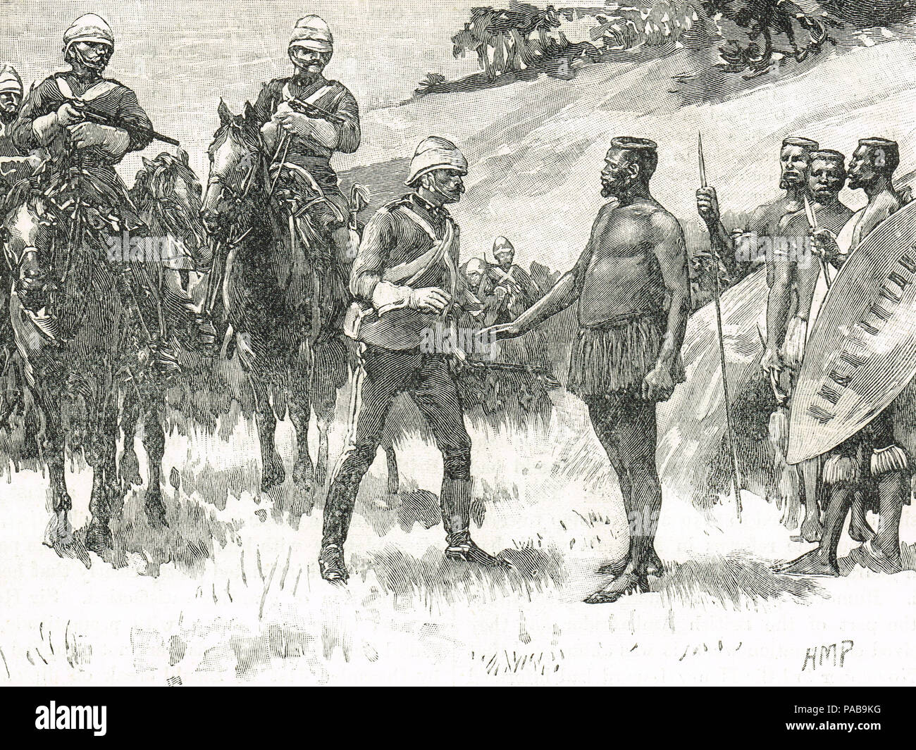 Surrender of Cetshwayo kaMpande, 29 August 1880, king of the Zulu Kingdom from 1873 to 1879, captured by soldiers under Wolseley's command at a kraal in the Ngome forest Stock Photo