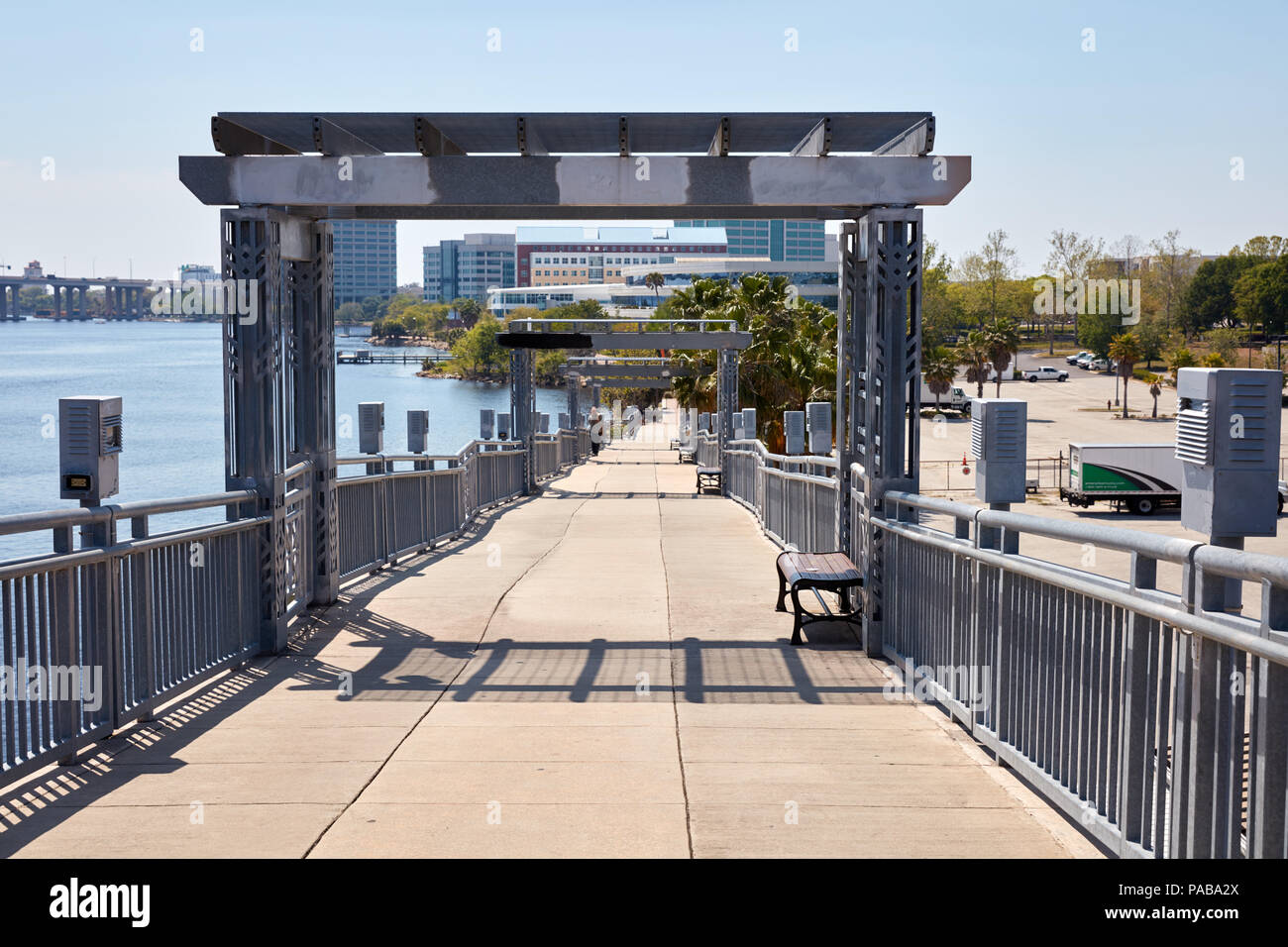 Jacksonville Northbank Riverwalk leading down from the Acosta bridge Stock Photo