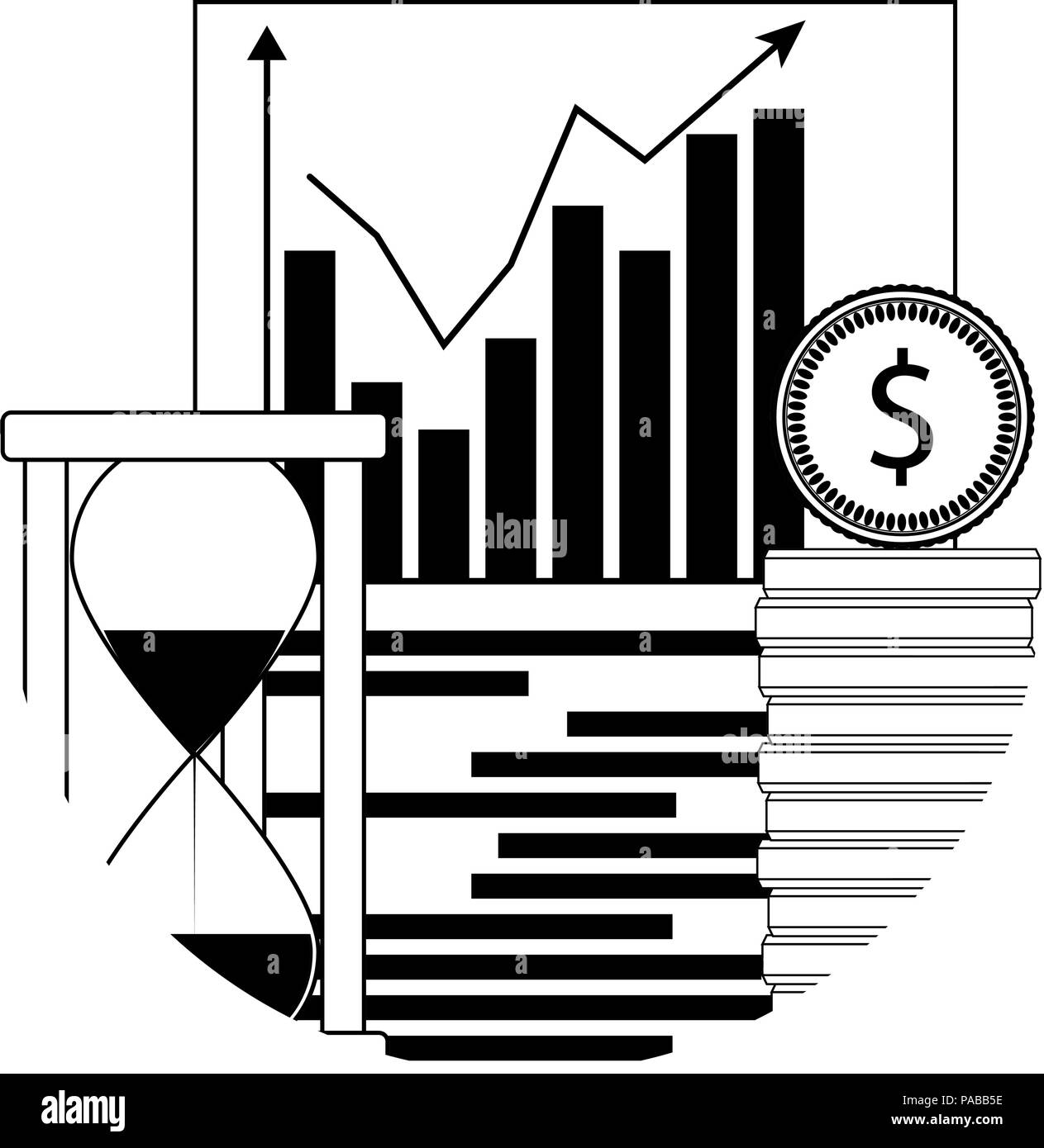 Financial analyze growth linear icon. Chart with arrow up and stacked coins. Vector illustration Stock Vector