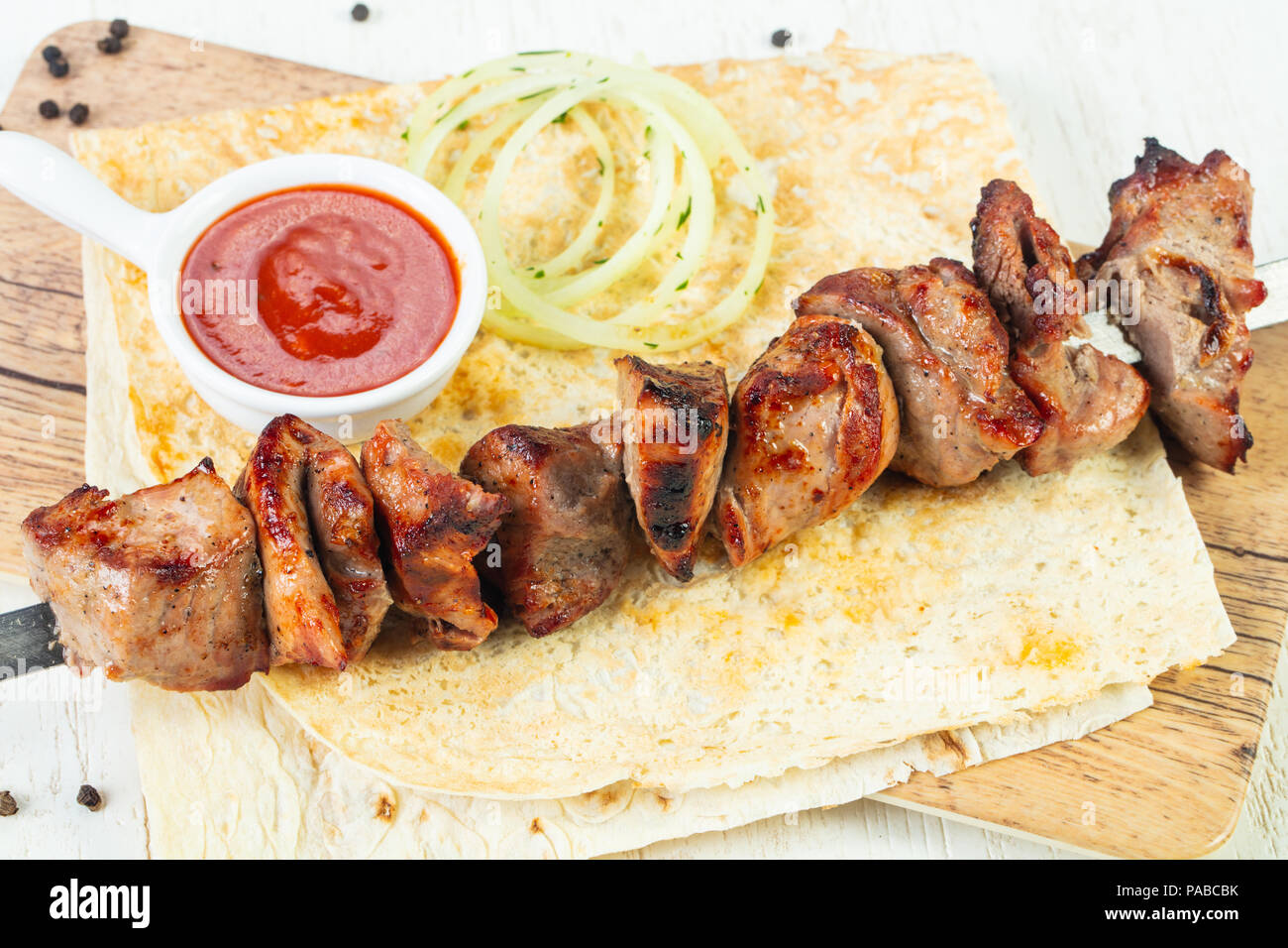 Grilled beef kebab bbq with onion Stock Photo Alamy