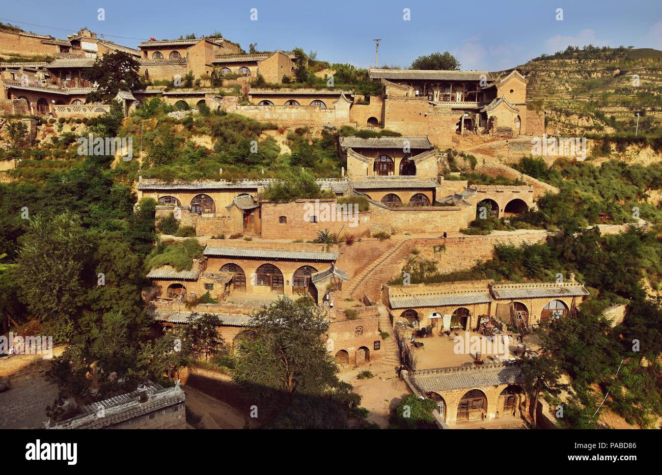 The old village Lijiashan and its cave´s dwellings is located near Yellow river in Shanxi province in China. Stock Photo
