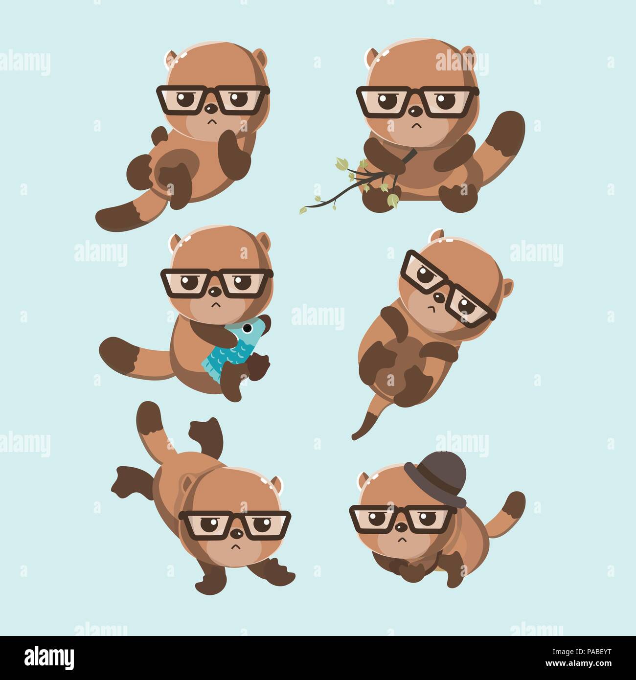 Set of beavers on pastel background. Stock Vector