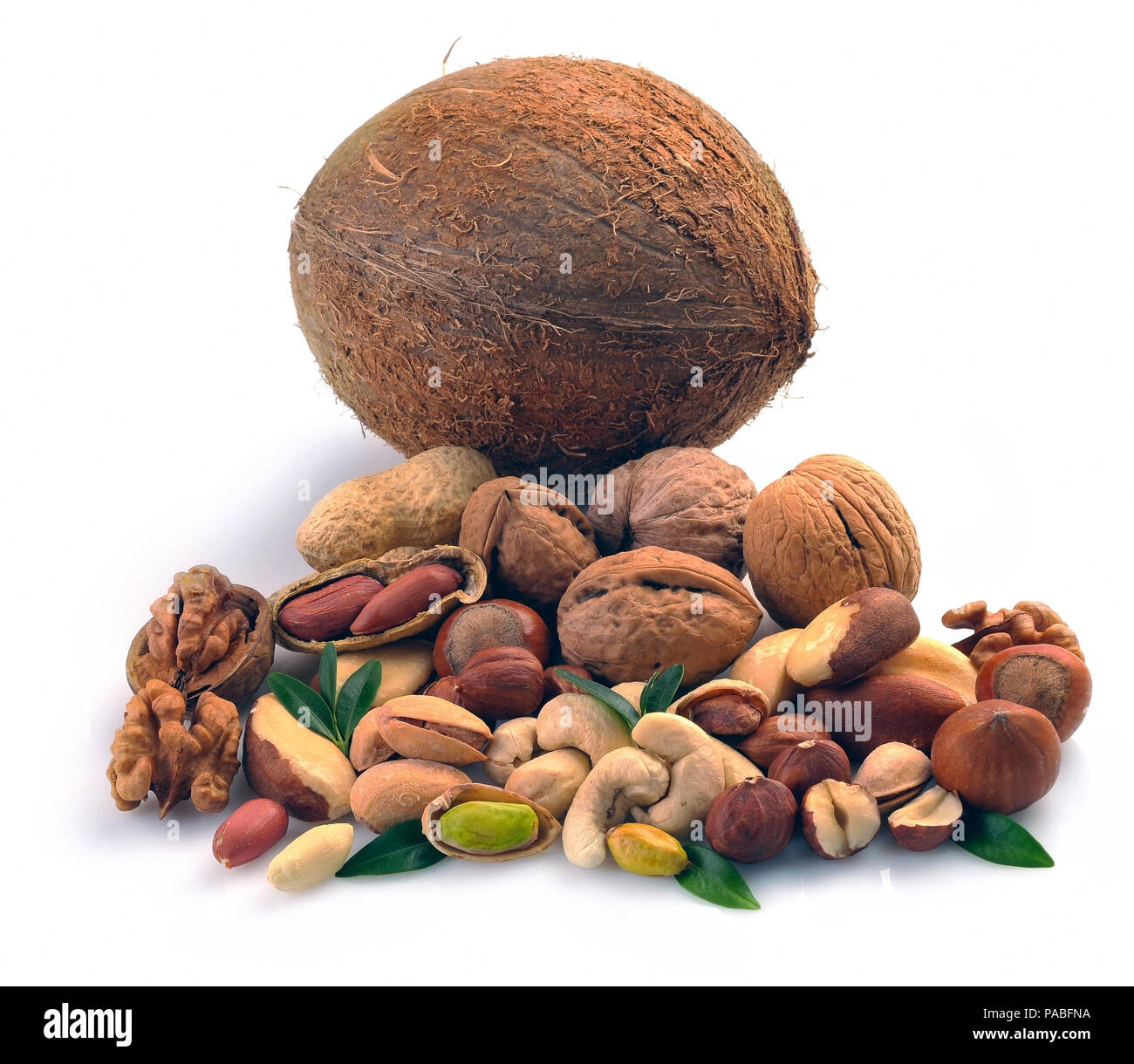 Peanuts, cashews, pistachio, almonds, walnuts, coconut, Brazil nuts and