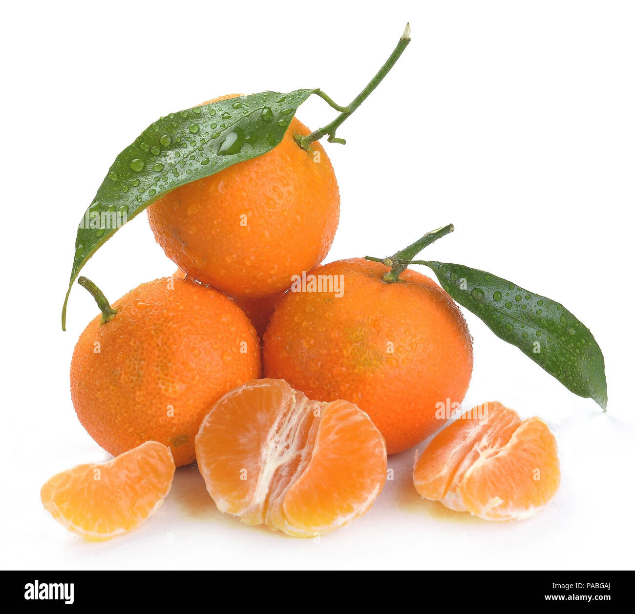 clementines with segments on a white background Stock Photo Alamy