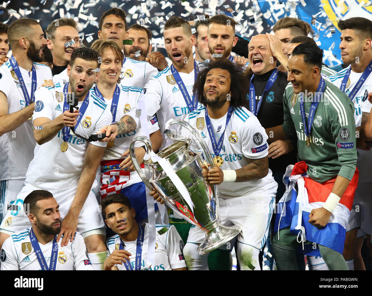 KYIV, UKRAINE - MAY 26, 2018: Real Madrid players celebrate their winning  of the UEFA Champions League 2018 after the final game against Liverpool at  Stock Photo - Alamy