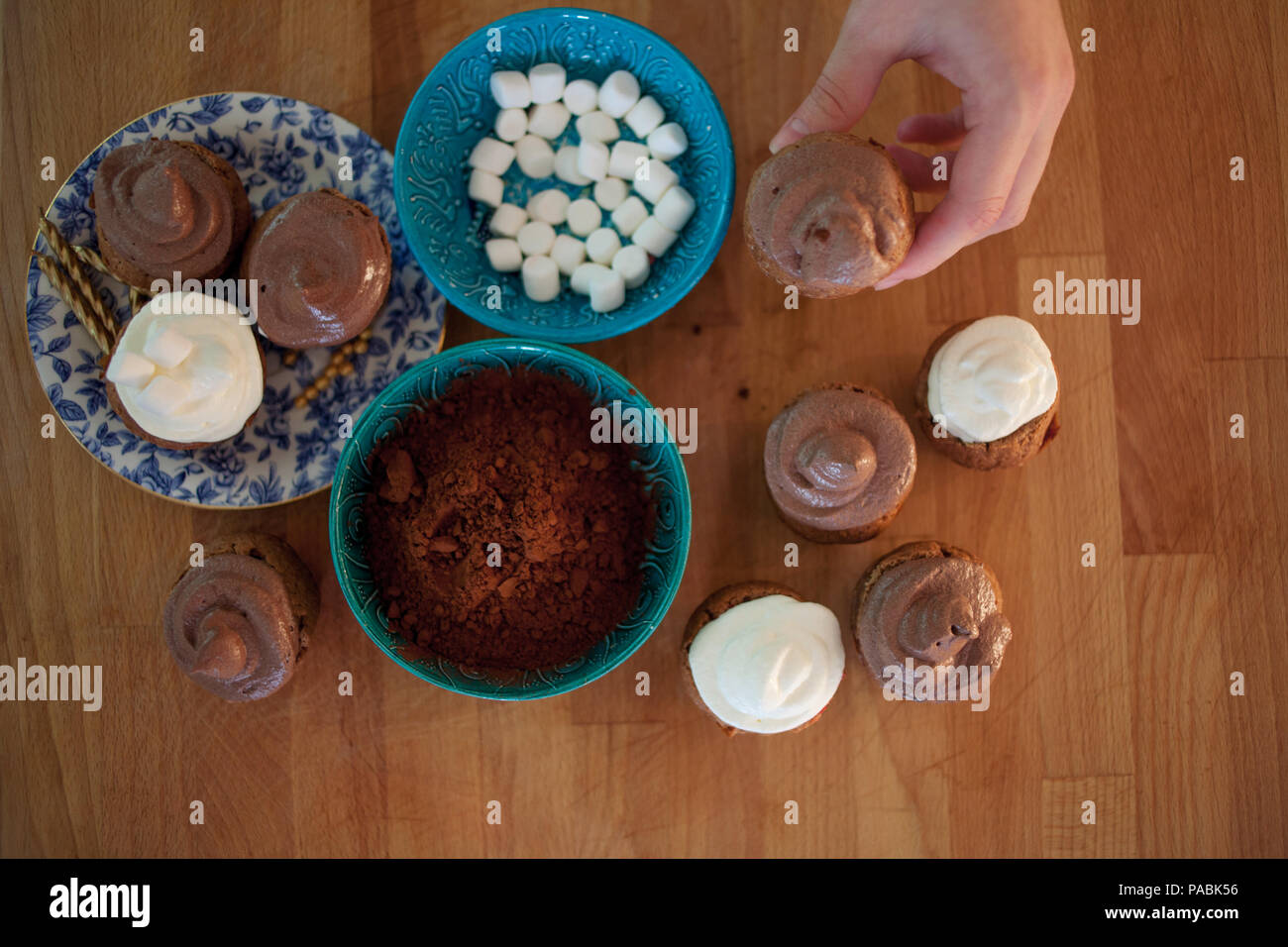 Set for cooking . celebration cupcakes, chocolate muffins on the table Stock Photo
