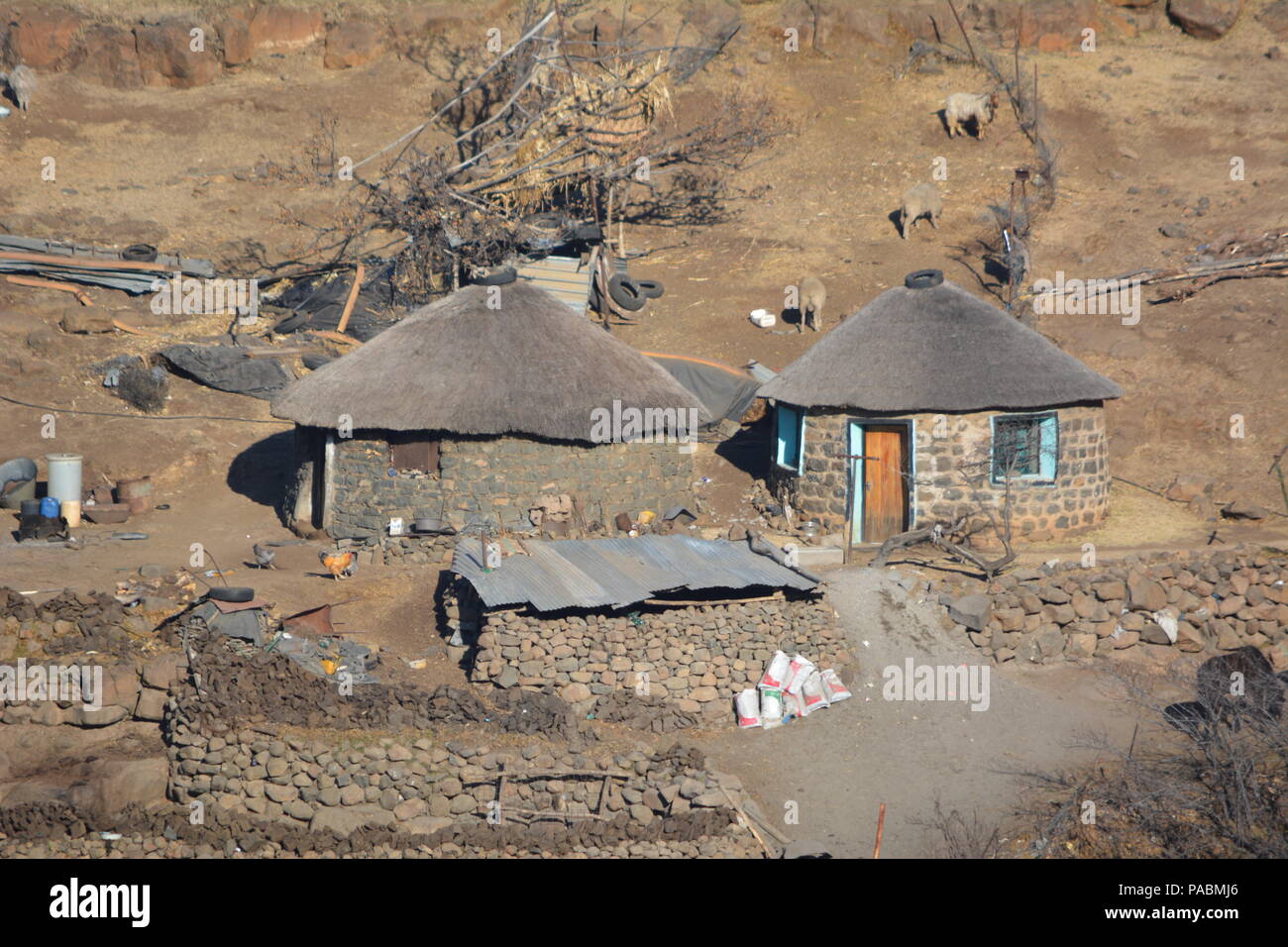 Lesotho Huts Stock Photo