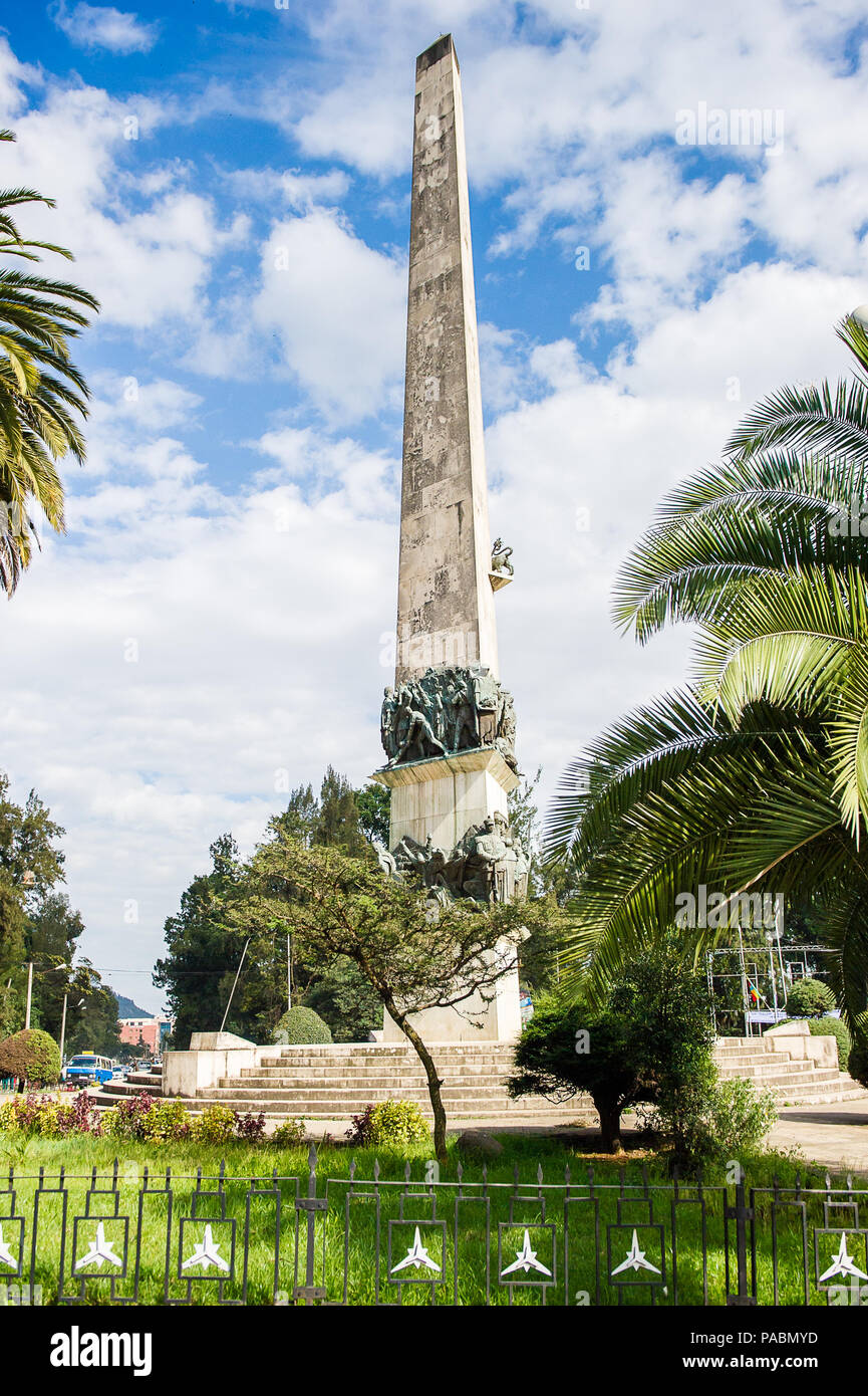 ADDIS ABABA, ETHIOPIA - SEP 29, 2011: Yekatit 12 Monument.  It commemorates the grand massacre during the Italian invasion Stock Photo