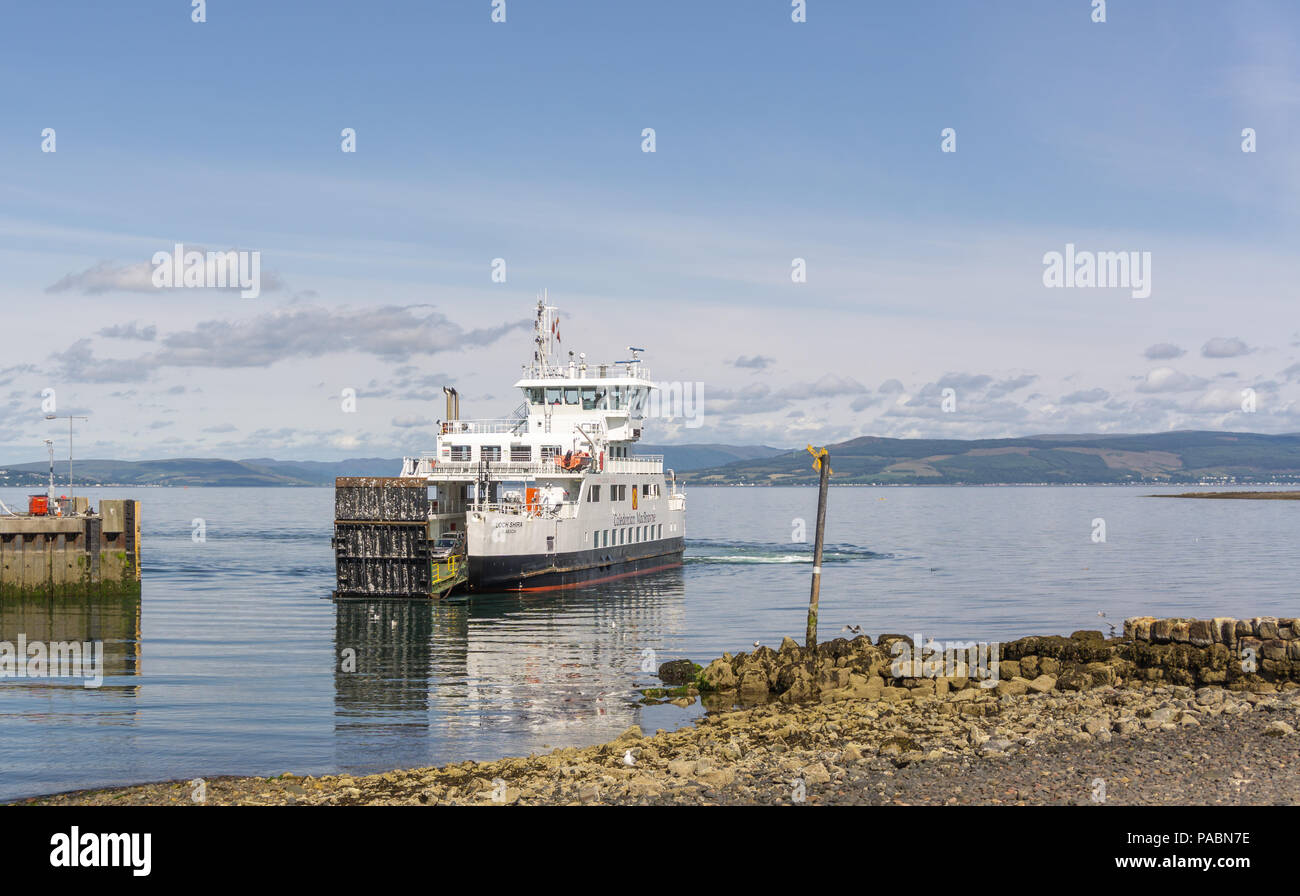 Largs, Scotland, UK - July 19, 2018: Largs in the West Coast of Scotland and car ferry Loch Shira, experiencing record numbers of visitors due to reco Stock Photo