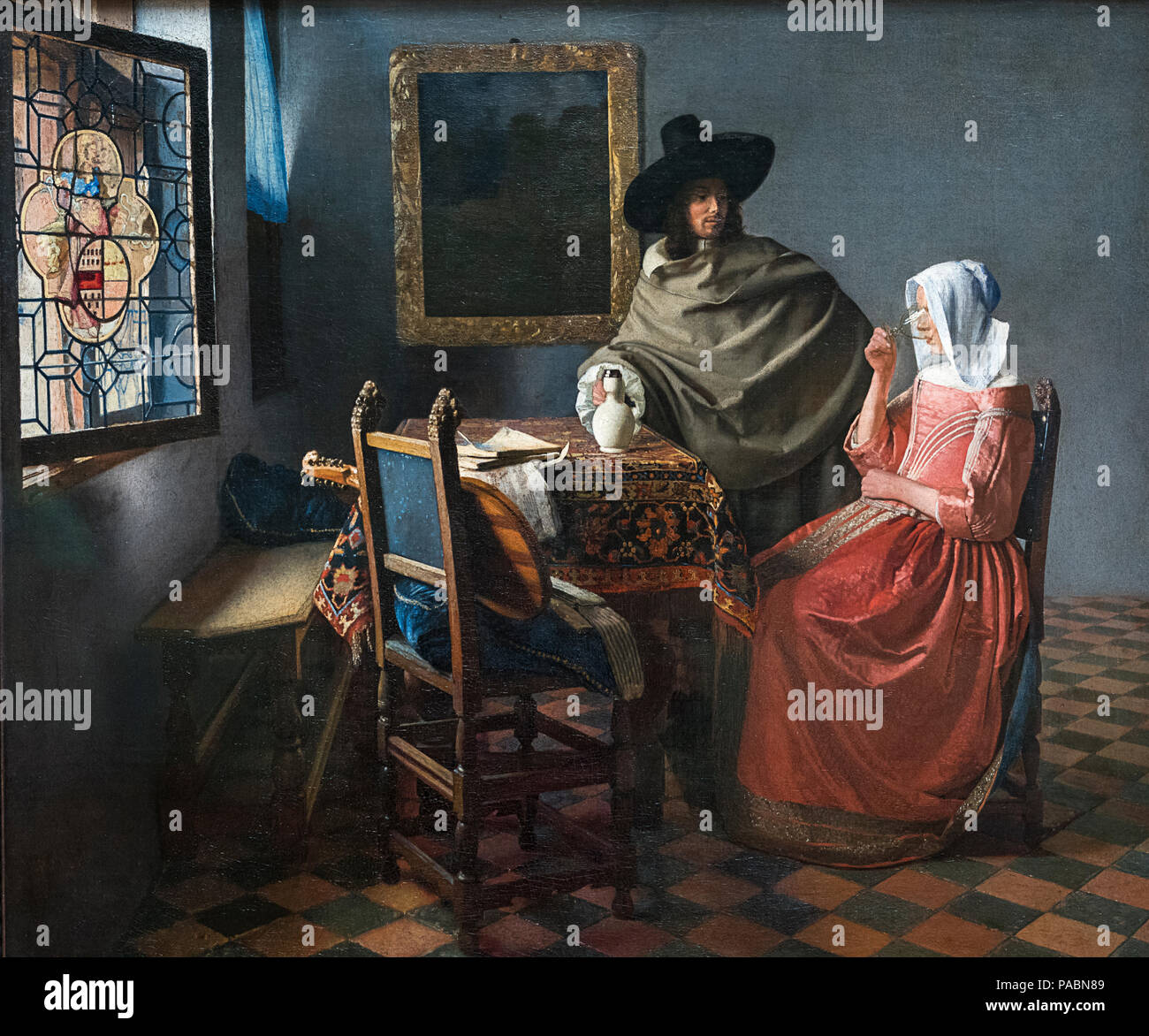 JAN VERMEER (1632-1675)                 THE GLASS OF WINE (1661-1662) GEMALDEGALERIE     KULTURFORUM      BERLIN GERMANY Stock Photo