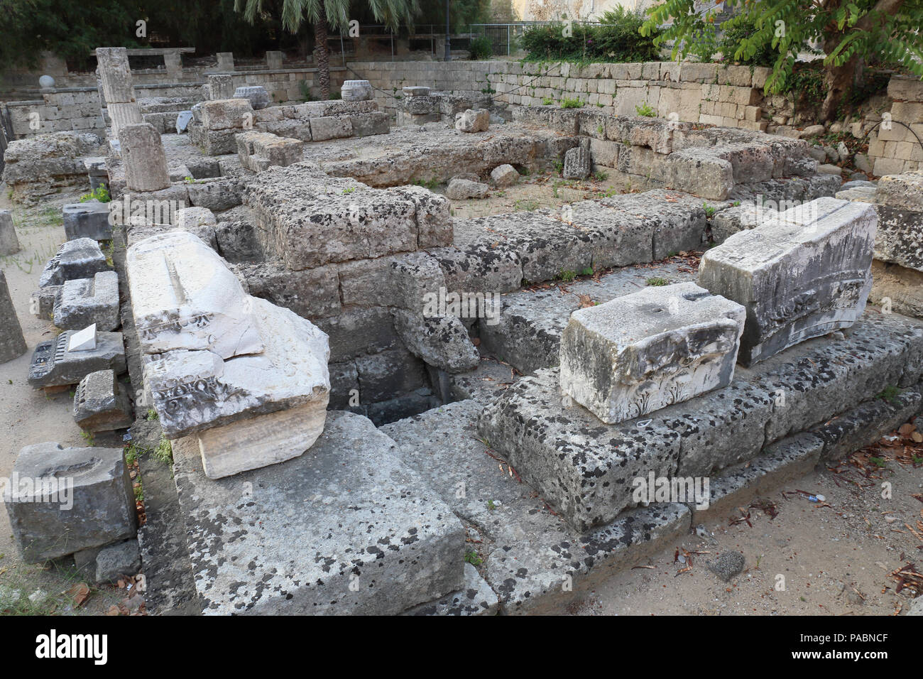 Sephardic Temple Rhodes The ruins of the Aphrodite Temple from the 3rd century BC in the old ...