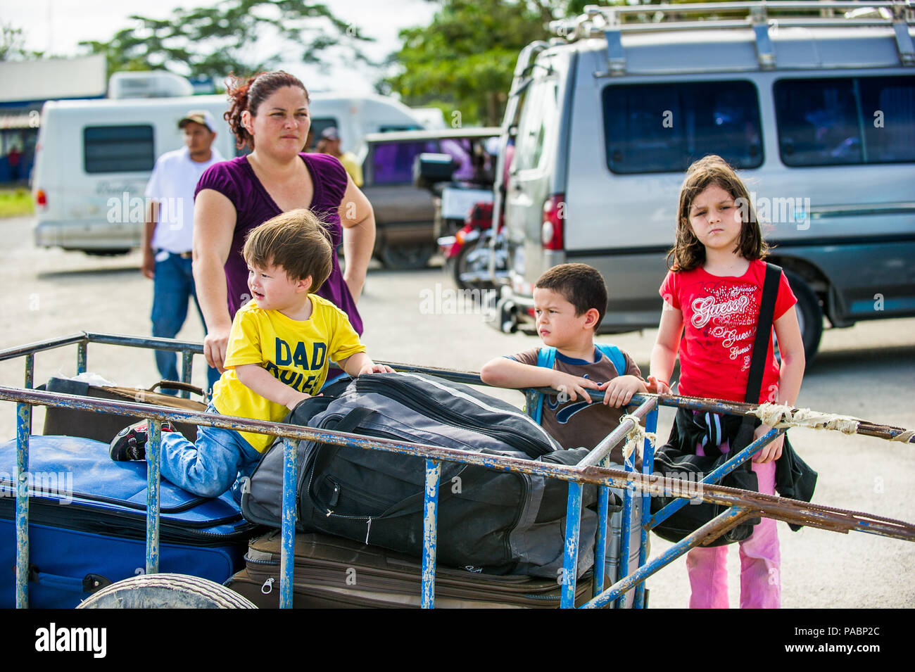 San Jose Costa Rica Jan 6 12 Unidentified Costa Rican Children In A Carriage With Luggage 65 8 Of Costa Rican People Belong To The White Cas Stock Photo Alamy