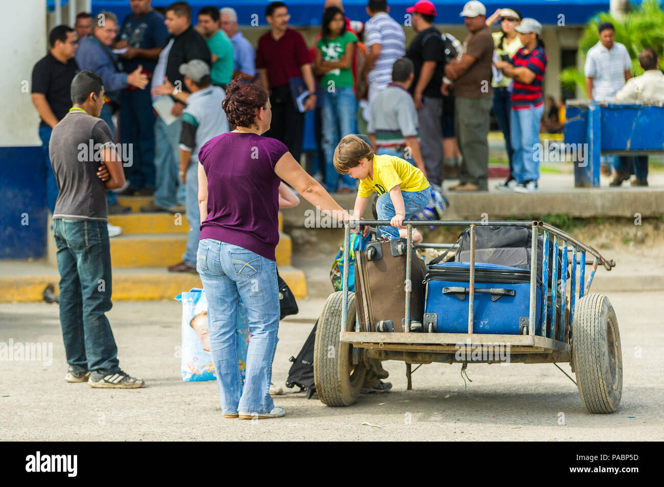 San Jose Costa Rica Jan 6 12 Unidentified Costa Rican Children In A Carriage With Luggage 65 8 Of Costa Rican People Belong To The White Cas Stock Photo Alamy