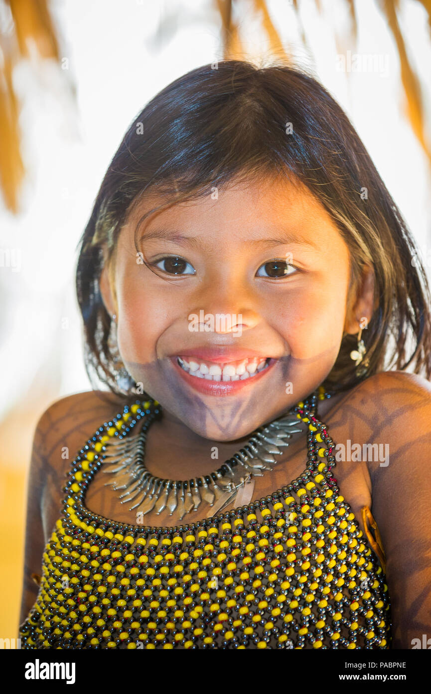 Embera Village Panama January 9 2012 Portrait Of An Unidentified Native Indian Girl In