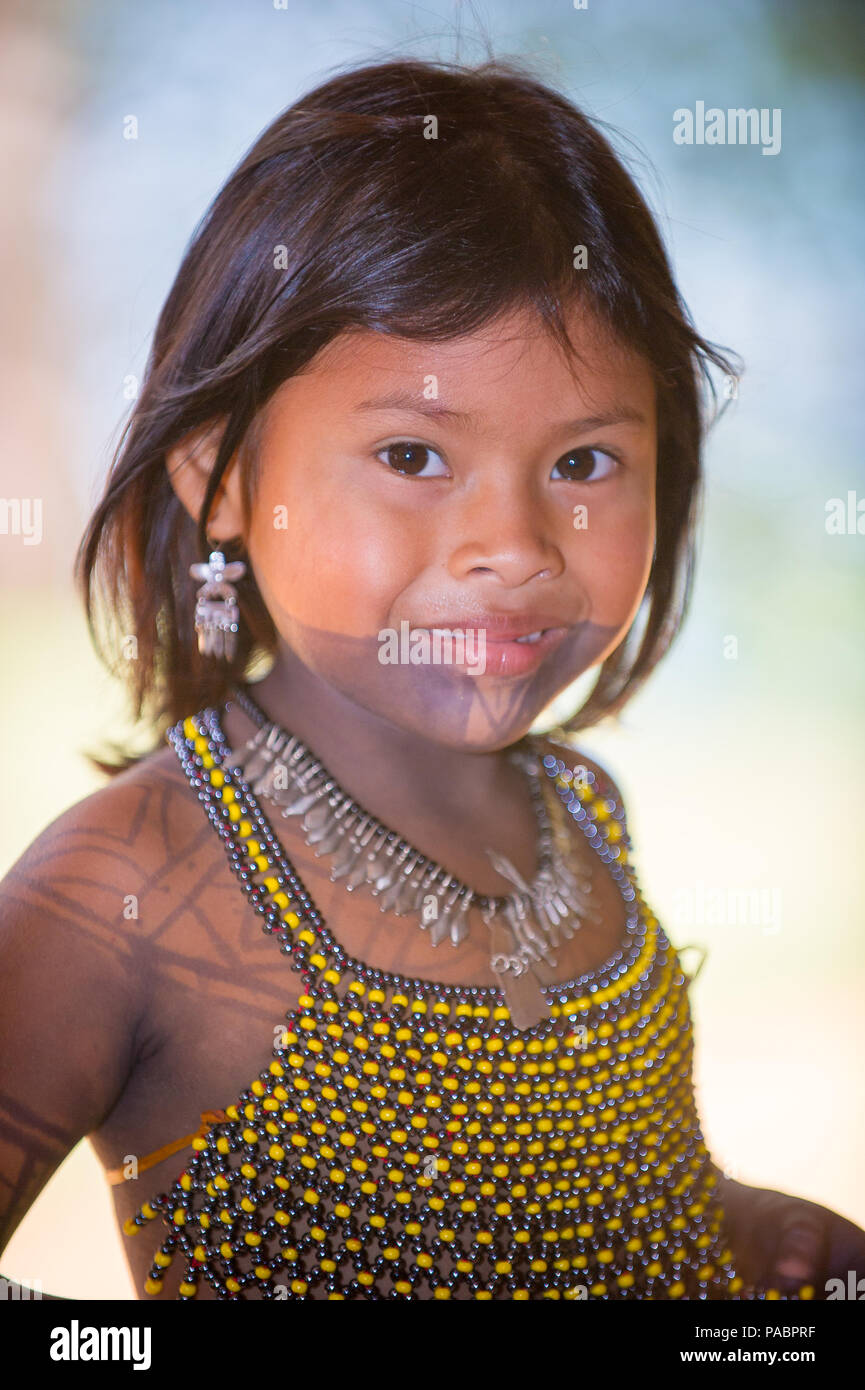 EMBERA VILLAGE, PANAMA, JANUARY 9, 2012: Unidentified native Indian ...