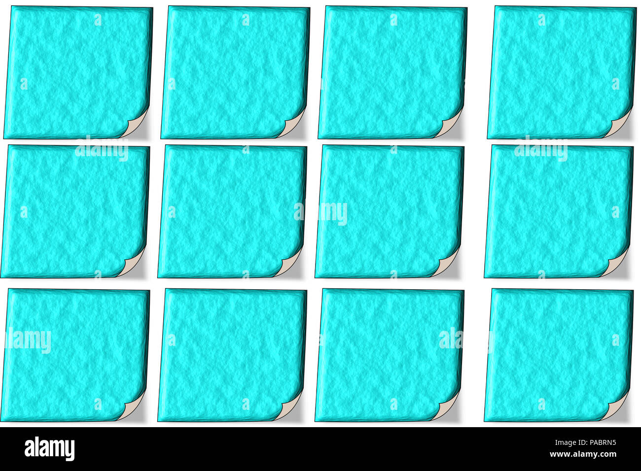 Empty blue sticky notes. Office accessories for listing notes against white background. Stock Photo