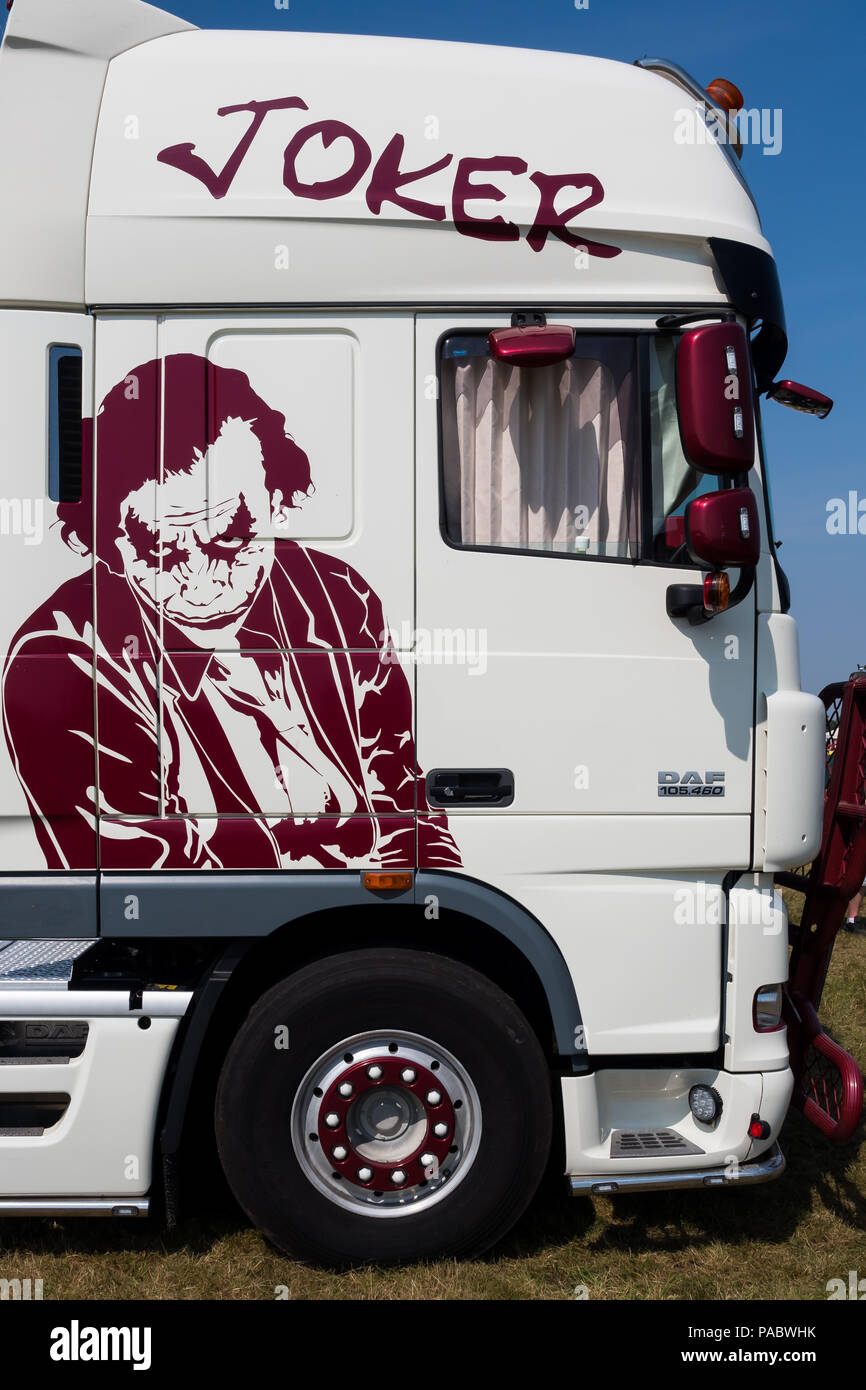 Master Truck Show 20-22.07. 2018 Poland , Opole, Polska Nowa Wieś. A truck with the image of the joker painted on the cabin Stock Photo