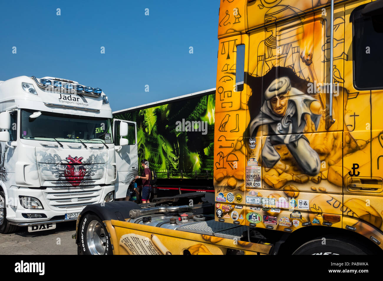 Master Truck Show 20-22.07. 2018 Poland , Opole, Polska Nowa Wieś. Truck cab painted with ancient Egyptian symbols Stock Photo