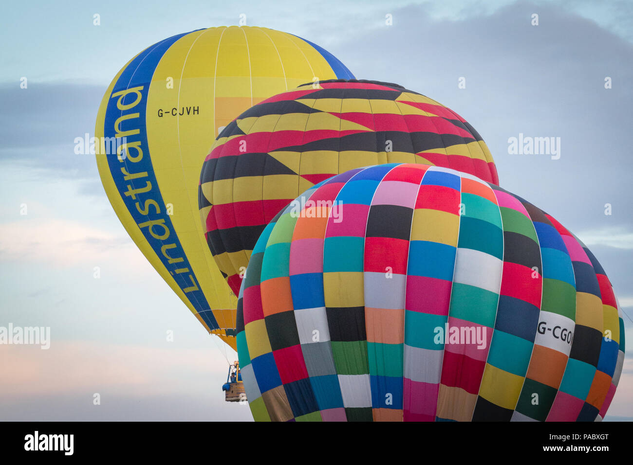 Balloons inflating at the York Balloon Fiesta on the Knavesmire in York