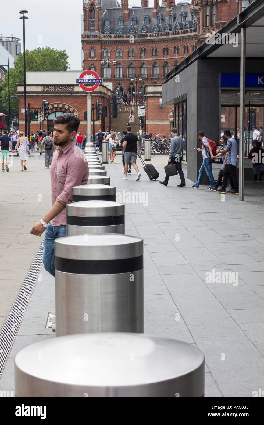 Hostile vehicle barriers outside King's Cross Railway Station in King's Cross, London, UK Stock Photo