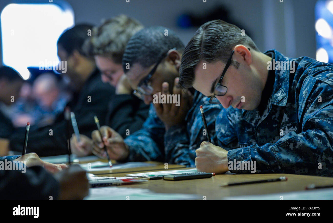 Sailors assigned to USS George H.W. Bush (CVN 77) conduct the petty ...
