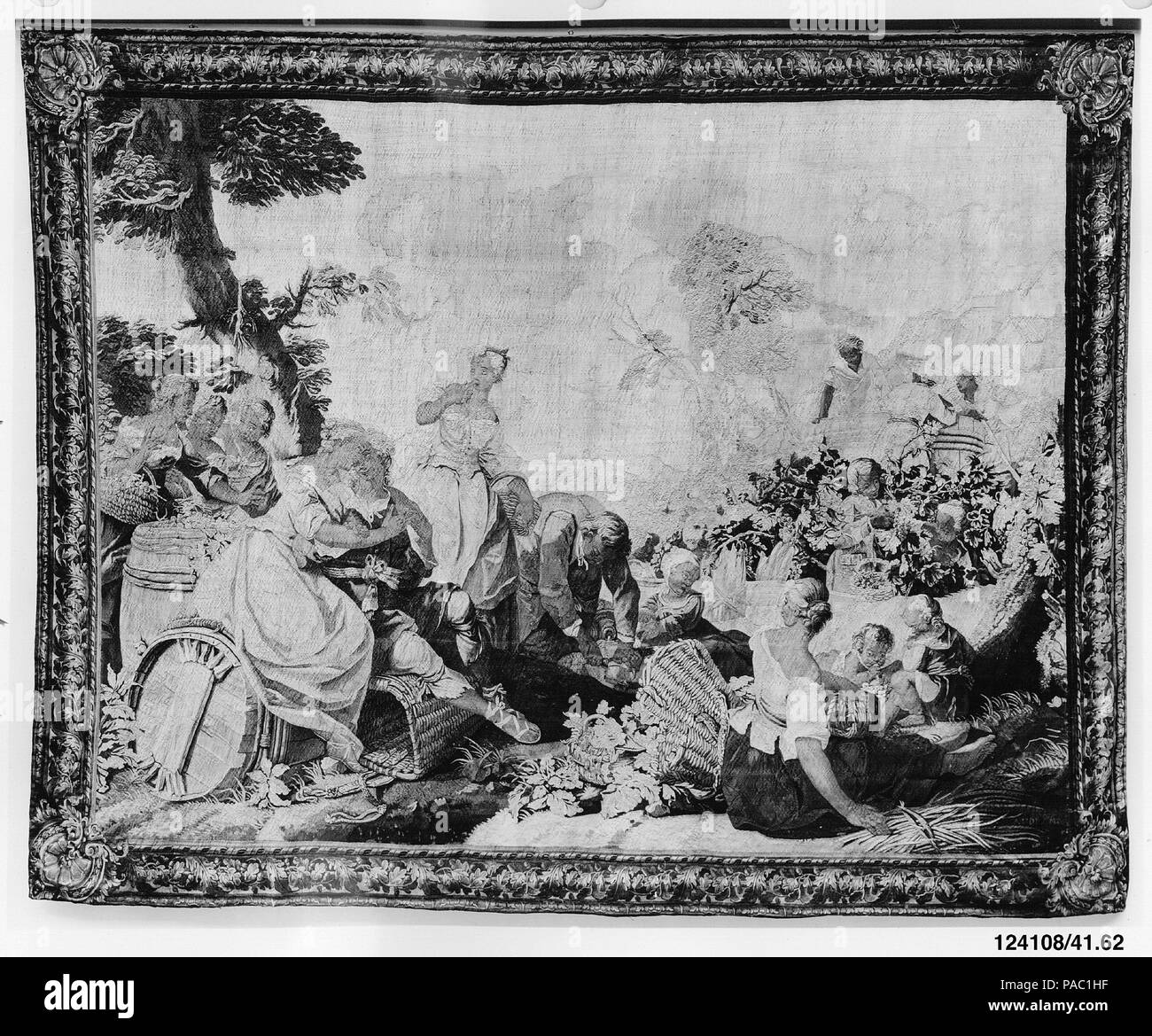 The Vintage from The Story of Daphnis and Chloe. Artist: After cartoons by Étienne Jeaurat (French, Vermenton 1699-1789 Versailles). Culture: French, Paris. Dimensions: H. 121 x W. 158 inches (307.3 x 401.3 cm). Maker: Workshop of Michel Audran (French, 1701-1771 Paris). Manufactory: Manufacture Nationale des Gobelins (French, established 1662). Date: 1741-54. Museum: Metropolitan Museum of Art, New York, USA. Stock Photo